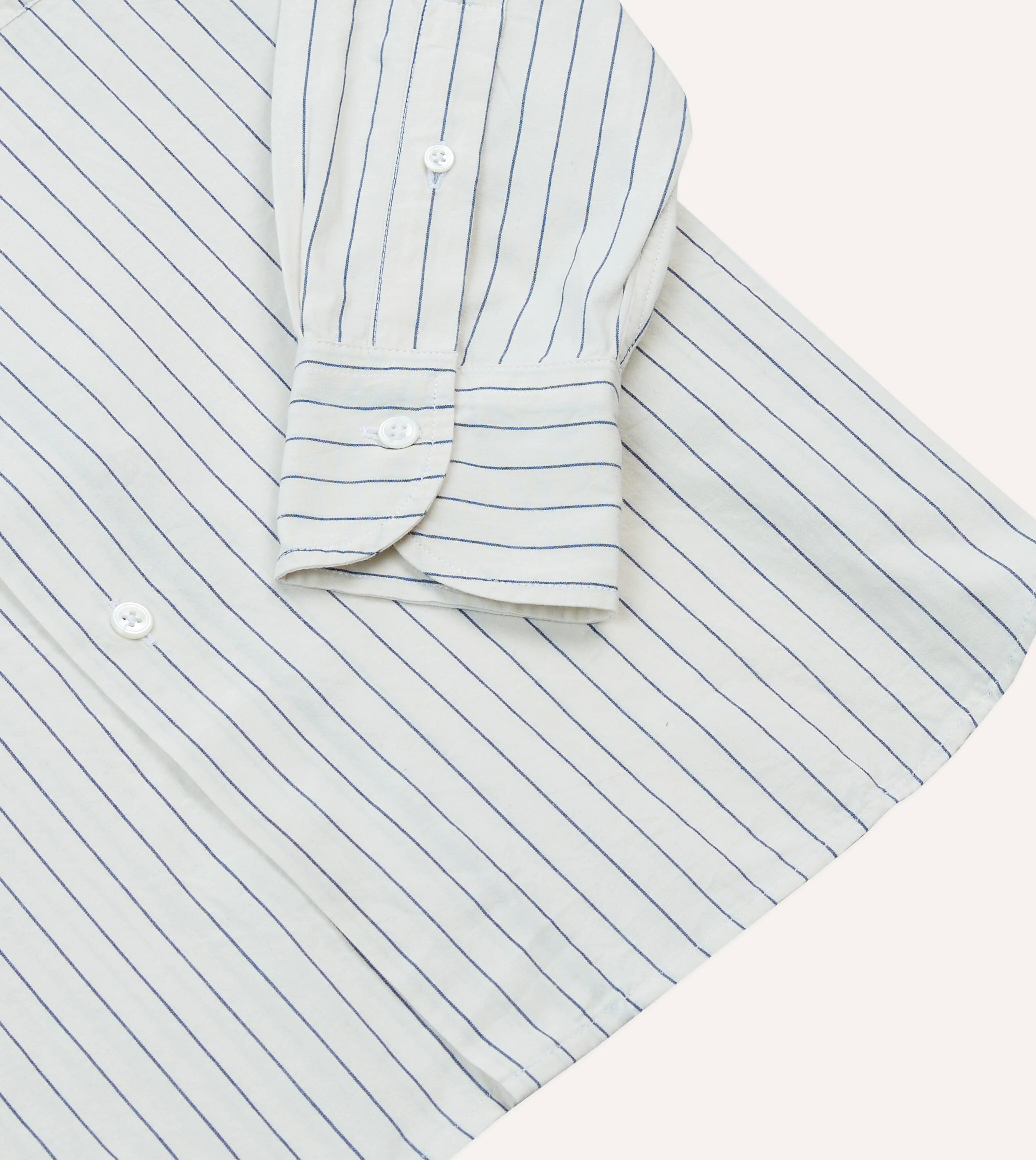 Navy Pencil Stripe Selvedge Cotton Long Point Collar Shirt - Image 5