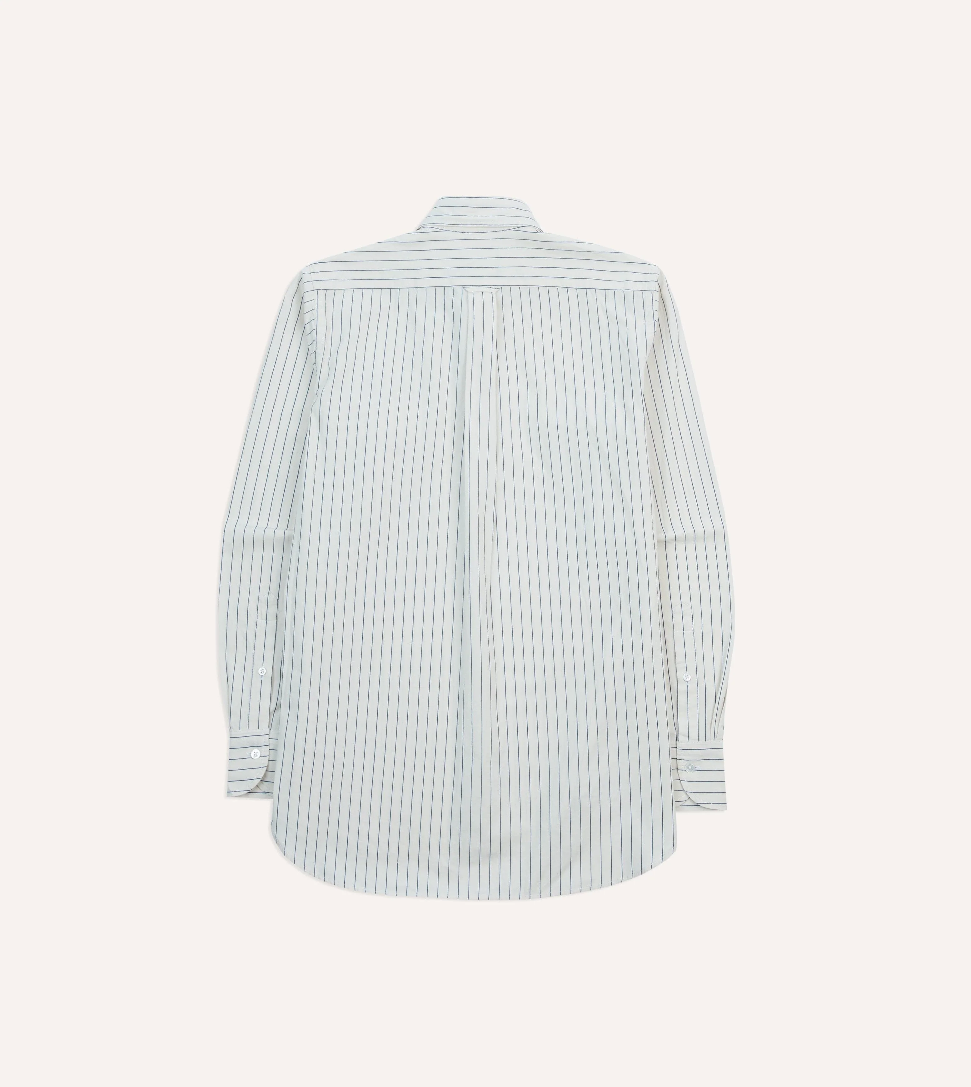 Navy Pencil Stripe Selvedge Cotton Long Point Collar Shirt - Image 6
