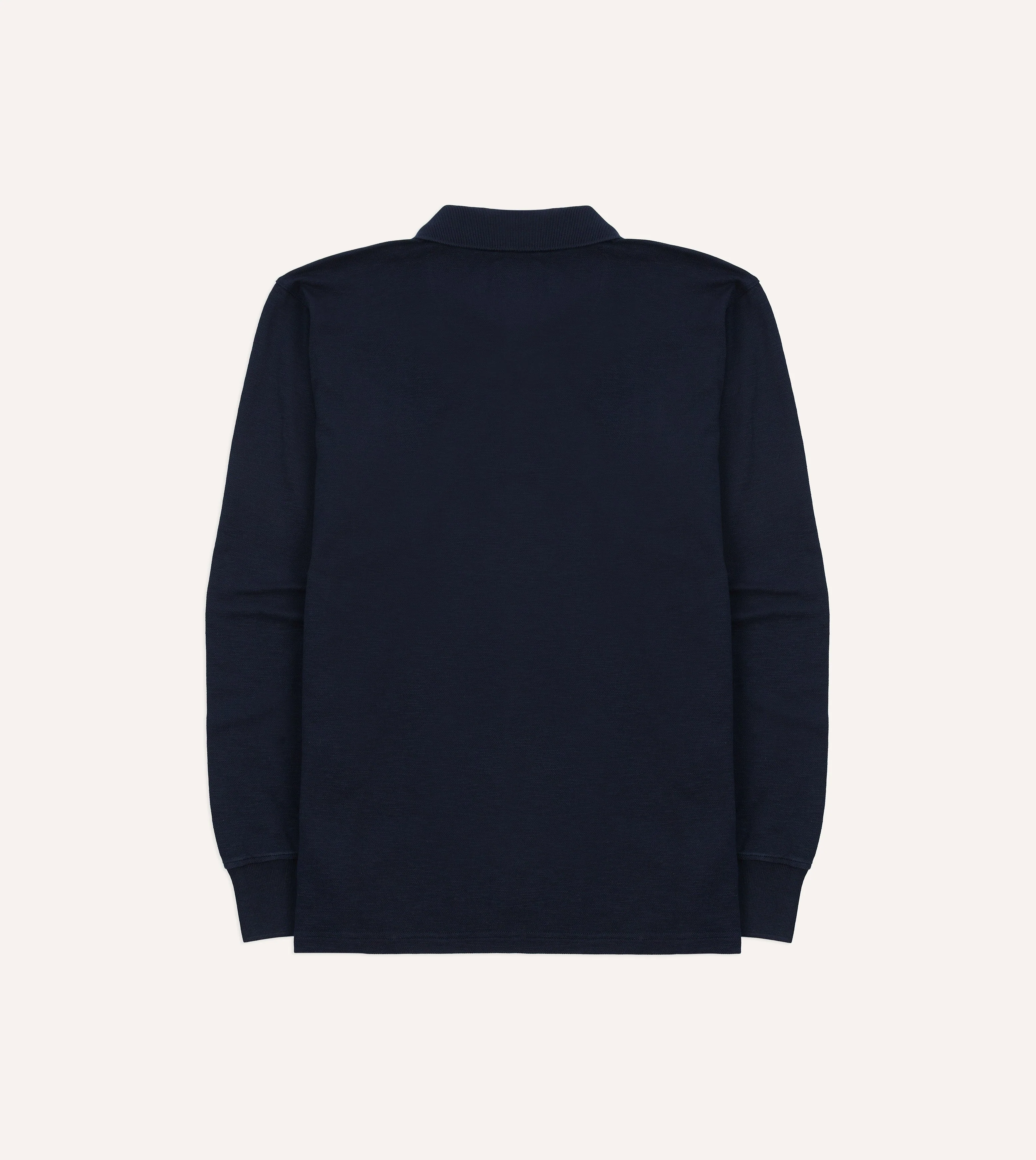 Navy Pique Cotton Long-Sleeve Polo Shirt - Image 5