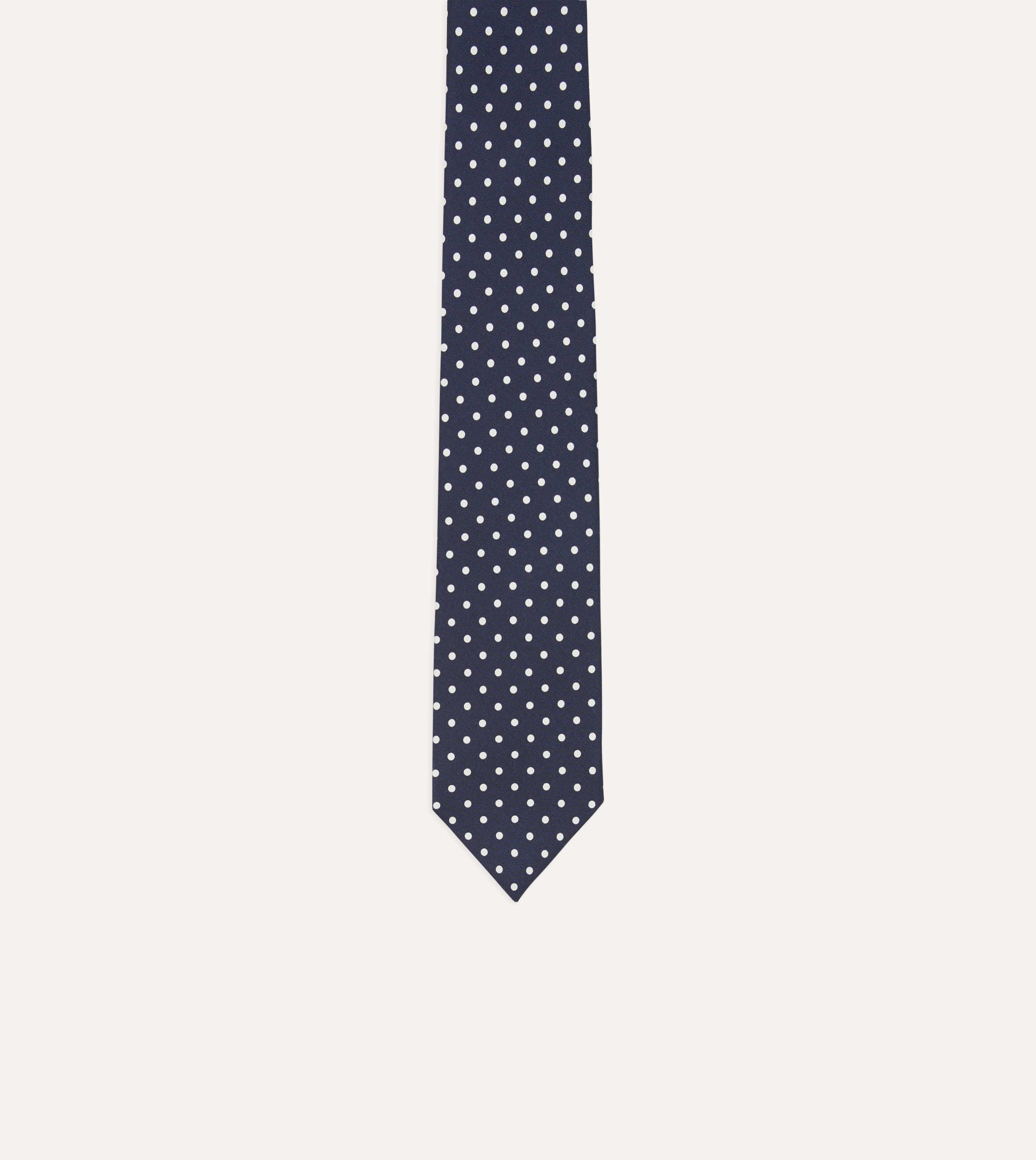 Navy Polka Dot Silk Self-Tipped Tie - Image 3