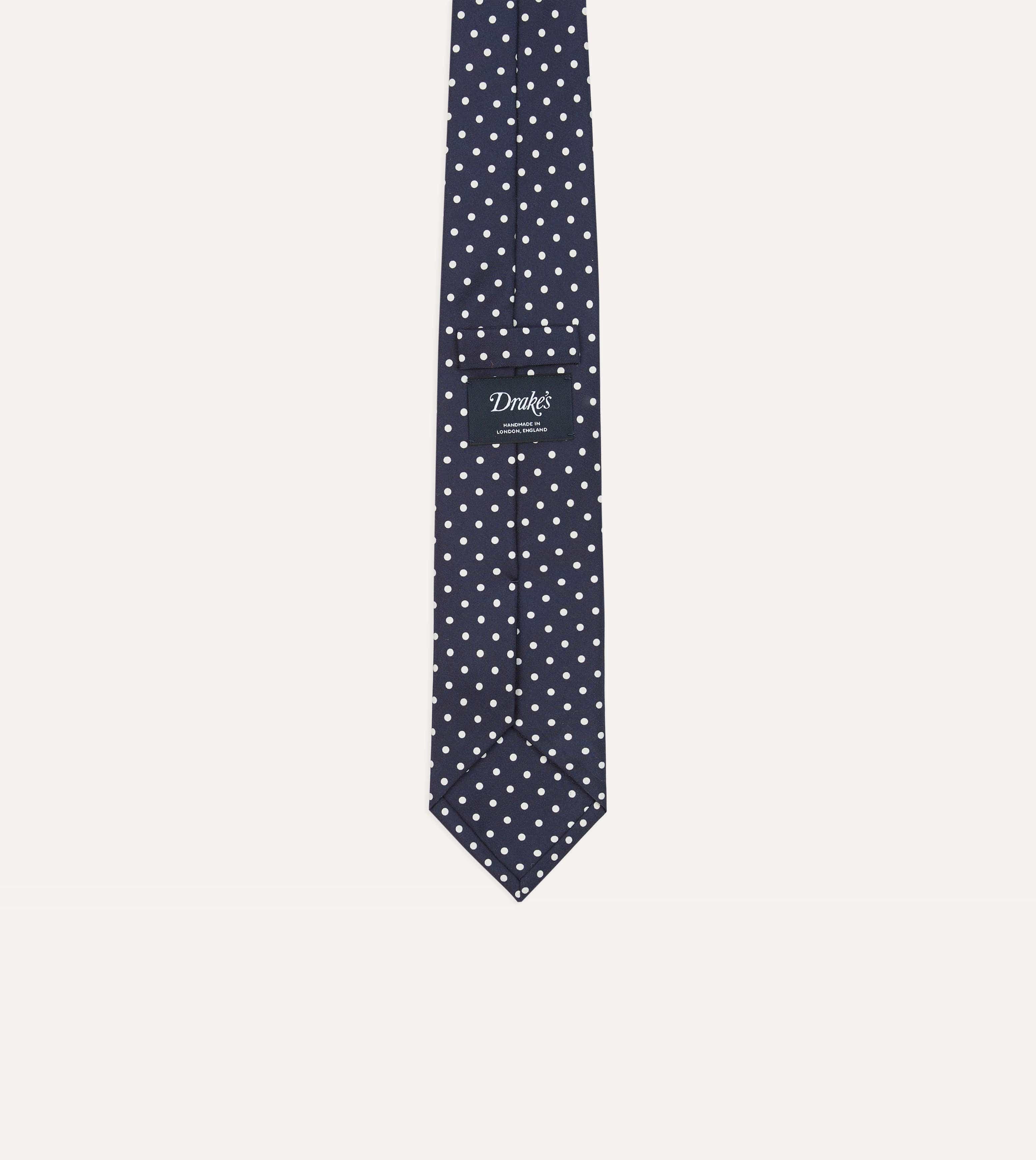Navy Polka Dot Silk Self-Tipped Tie - Image 4