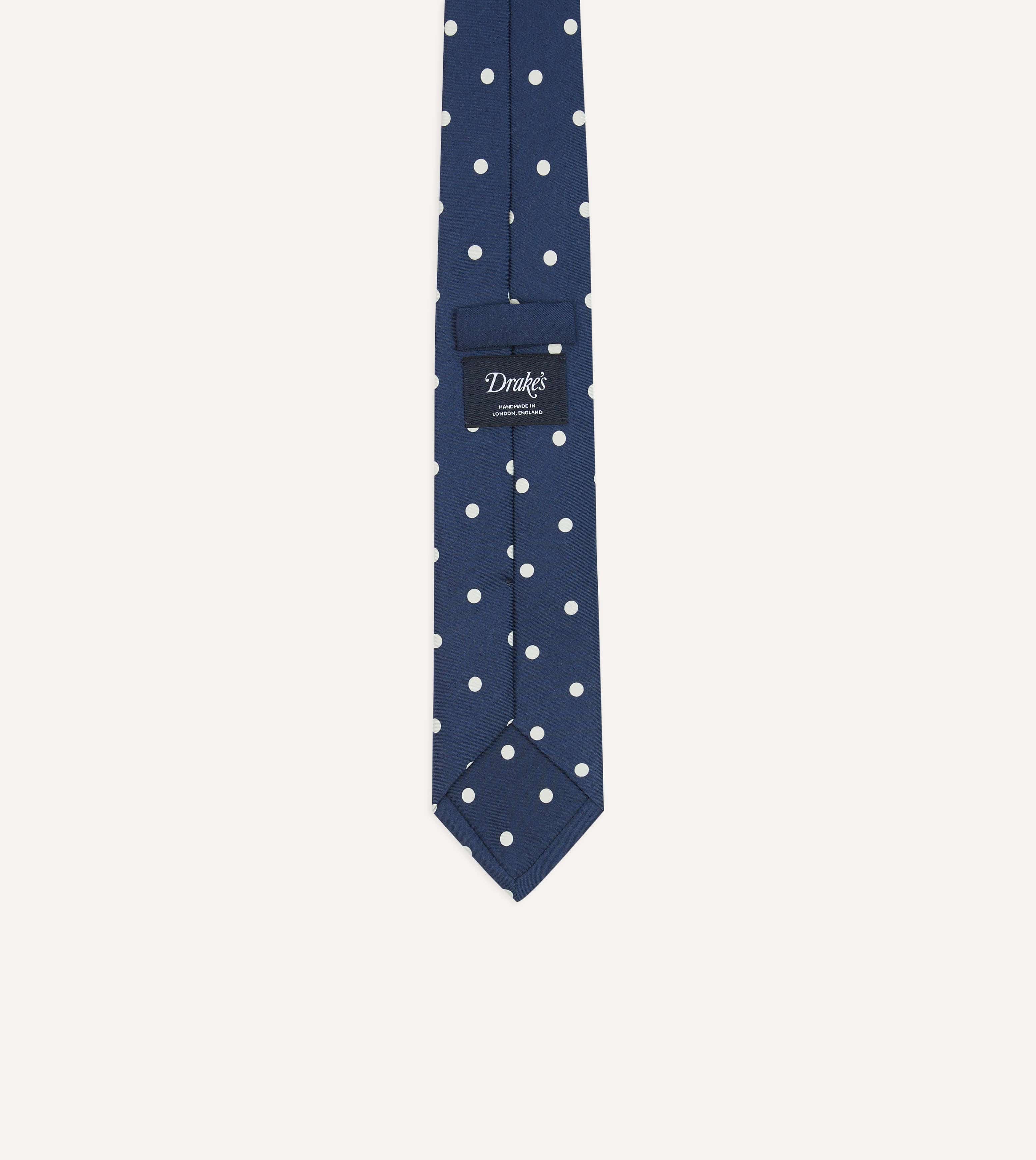 Navy Polka Dot Silk Self-Tipped Tie - Image 4