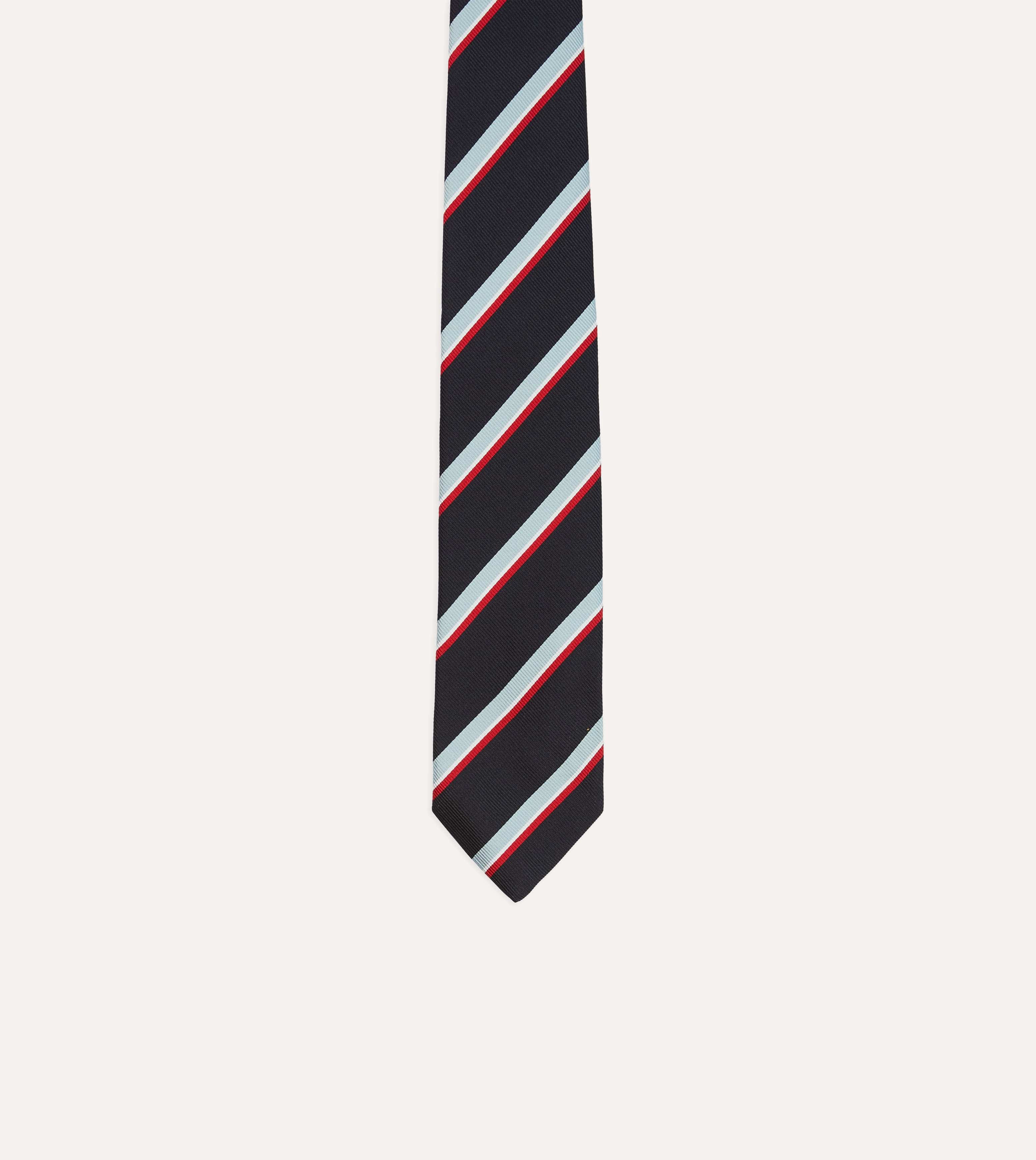Navy, Red and Blue Multi Stripe Mogador Silk Tipped Tie - Image 3