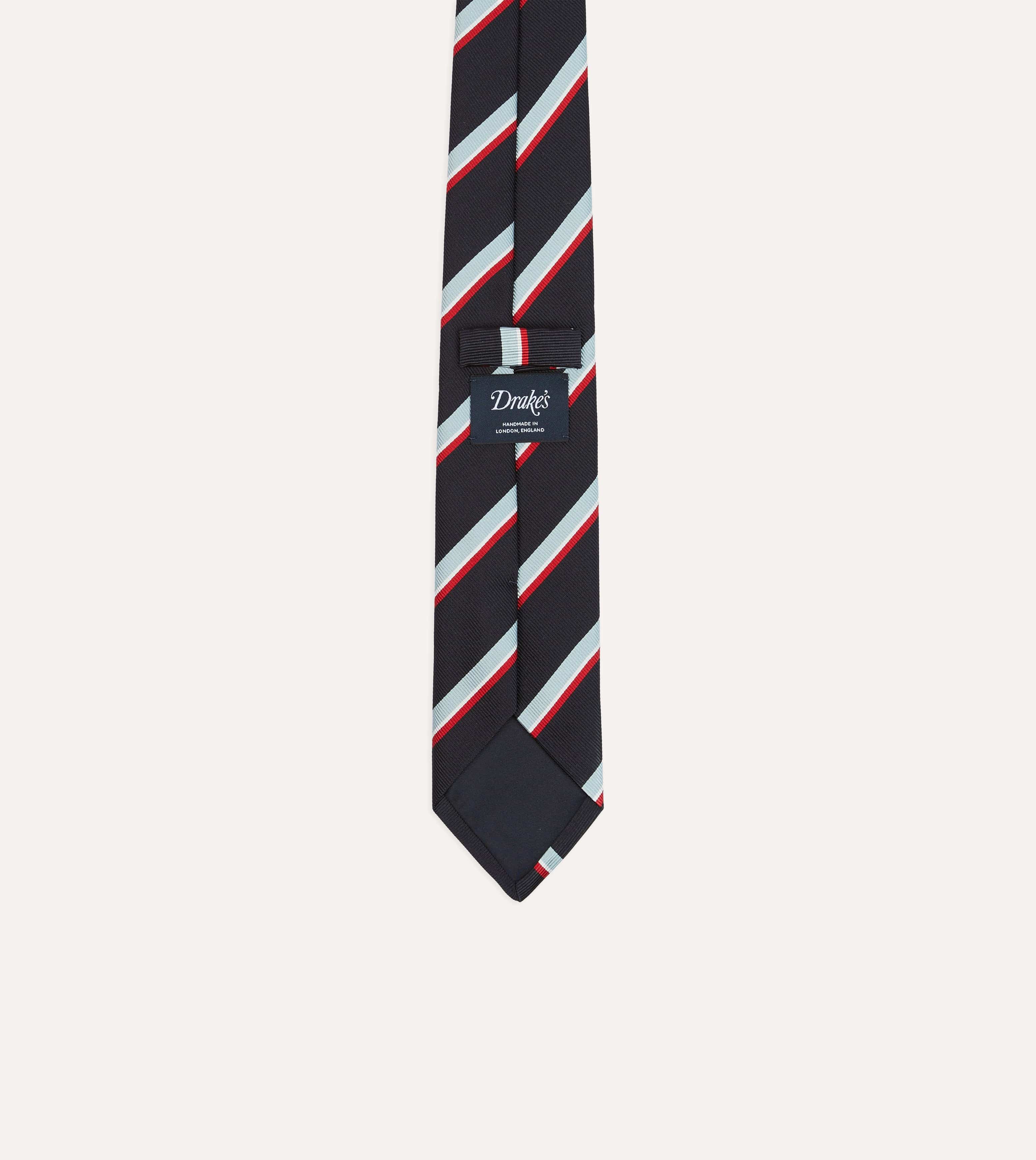 Navy, Red and Blue Multi Stripe Mogador Silk Tipped Tie - Image 4