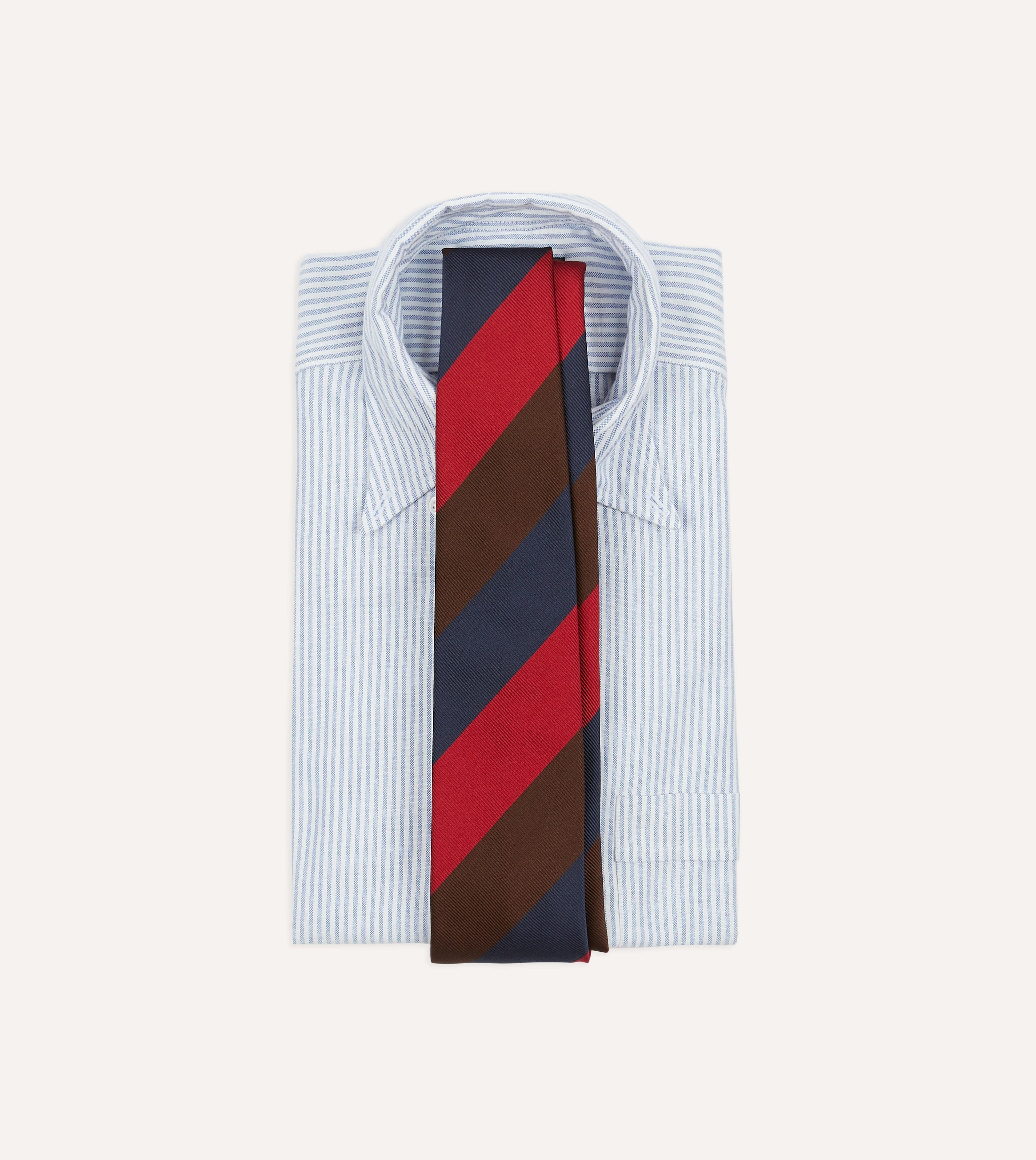 Navy, Red and Brown Triple Stripe Mogador Tipped Tie - Image 2