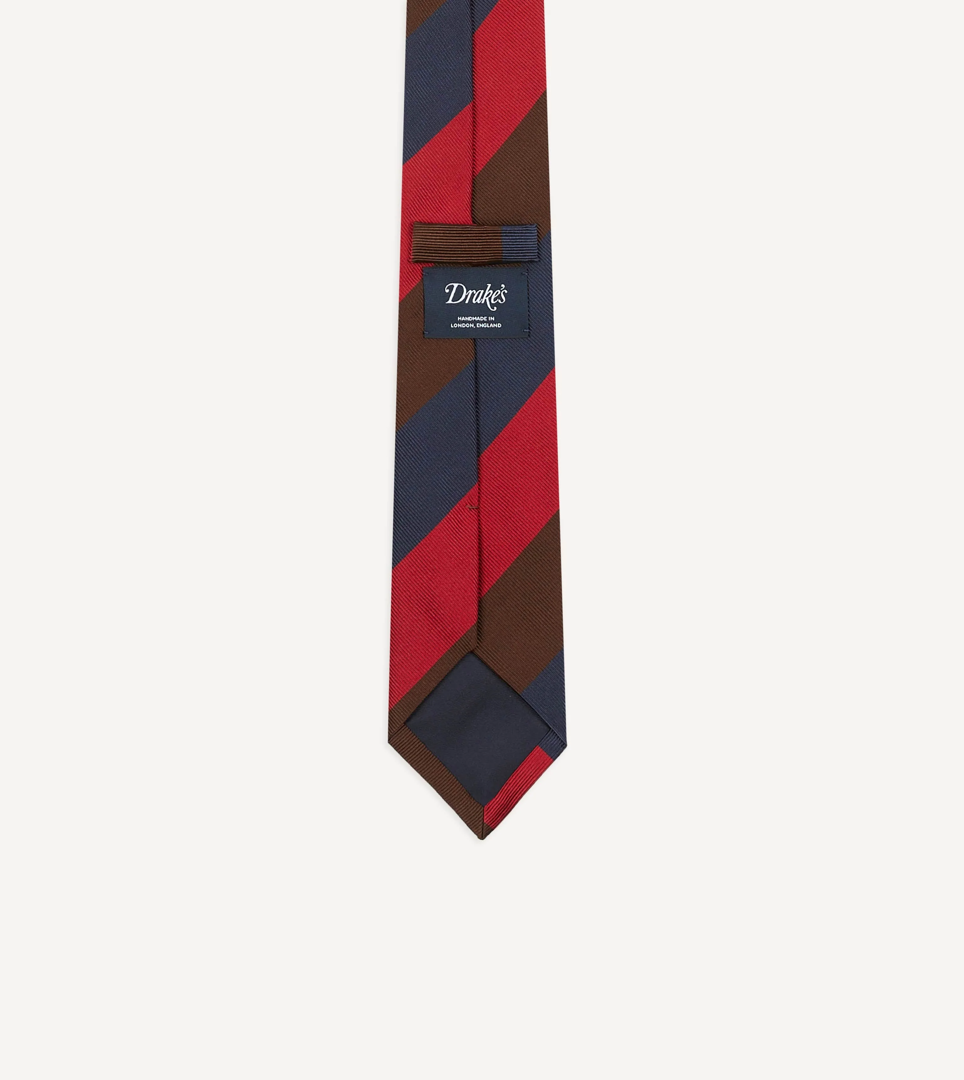 Navy, Red and Brown Triple Stripe Mogador Tipped Tie - Image 4