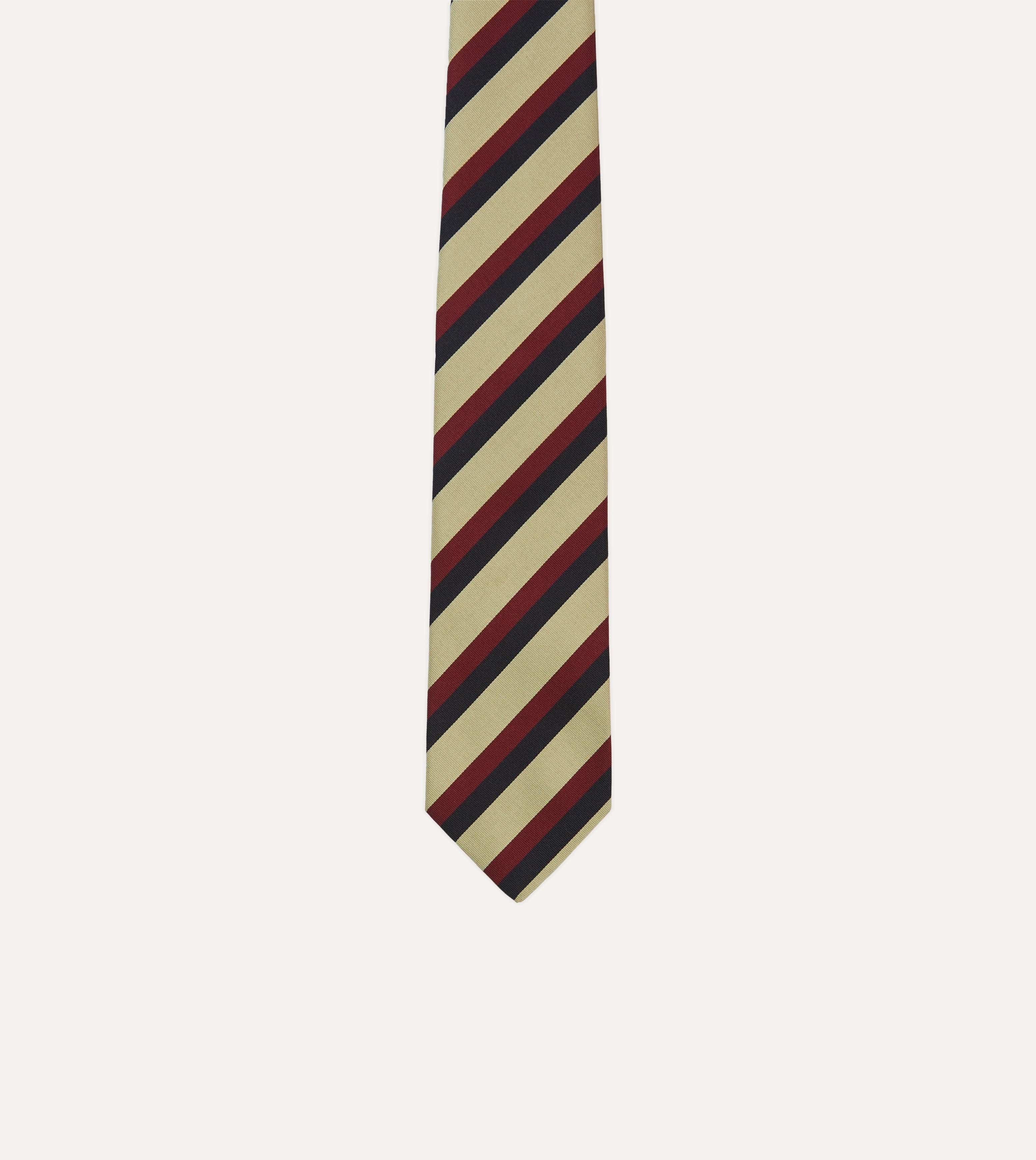Navy, Red and Buff Stripe Mogador Silk Tipped Tie - Image 3