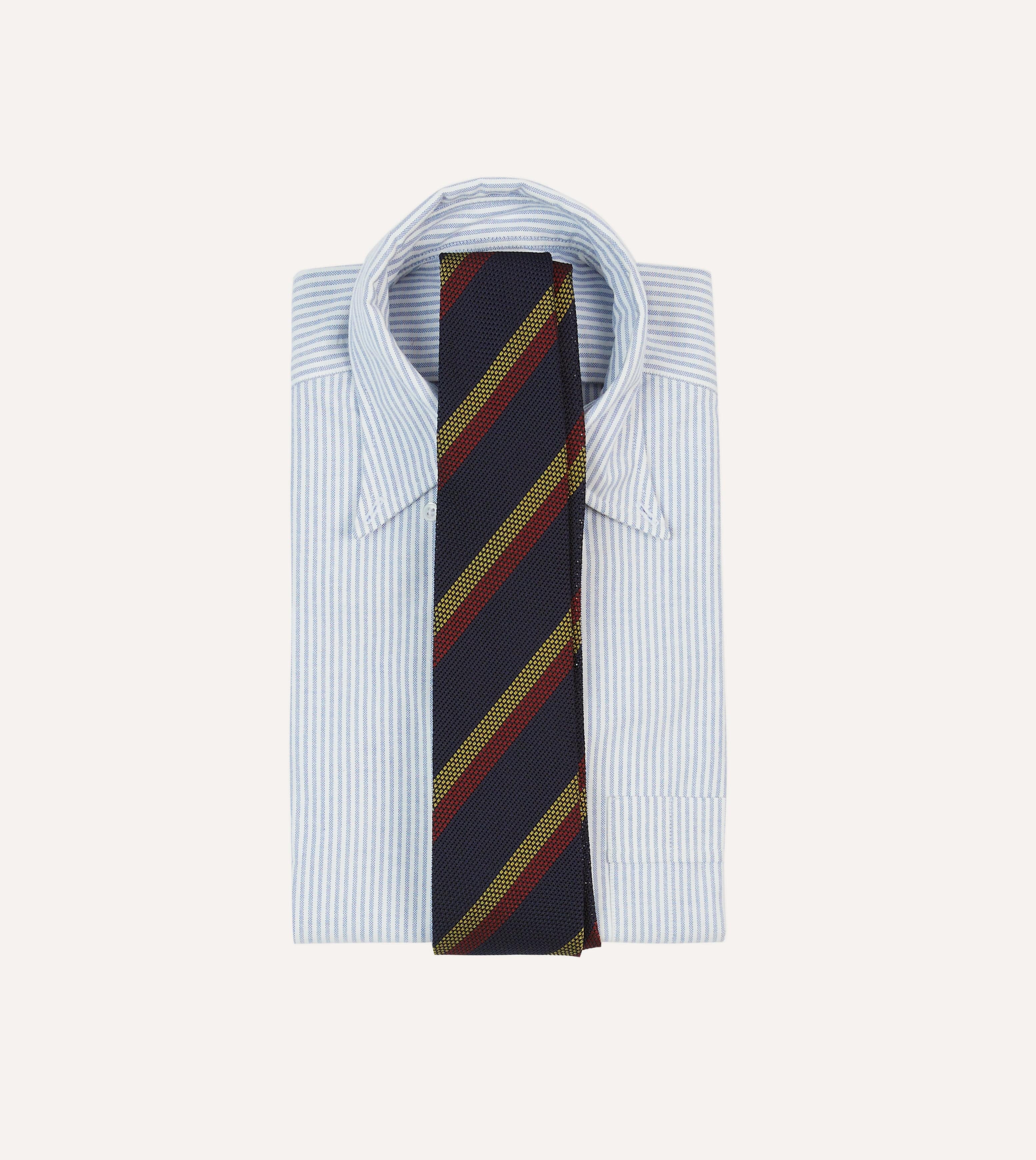 Navy, Red and Gold Double Stripe Hand Rolled Silk Grenadine Tie - Image 2