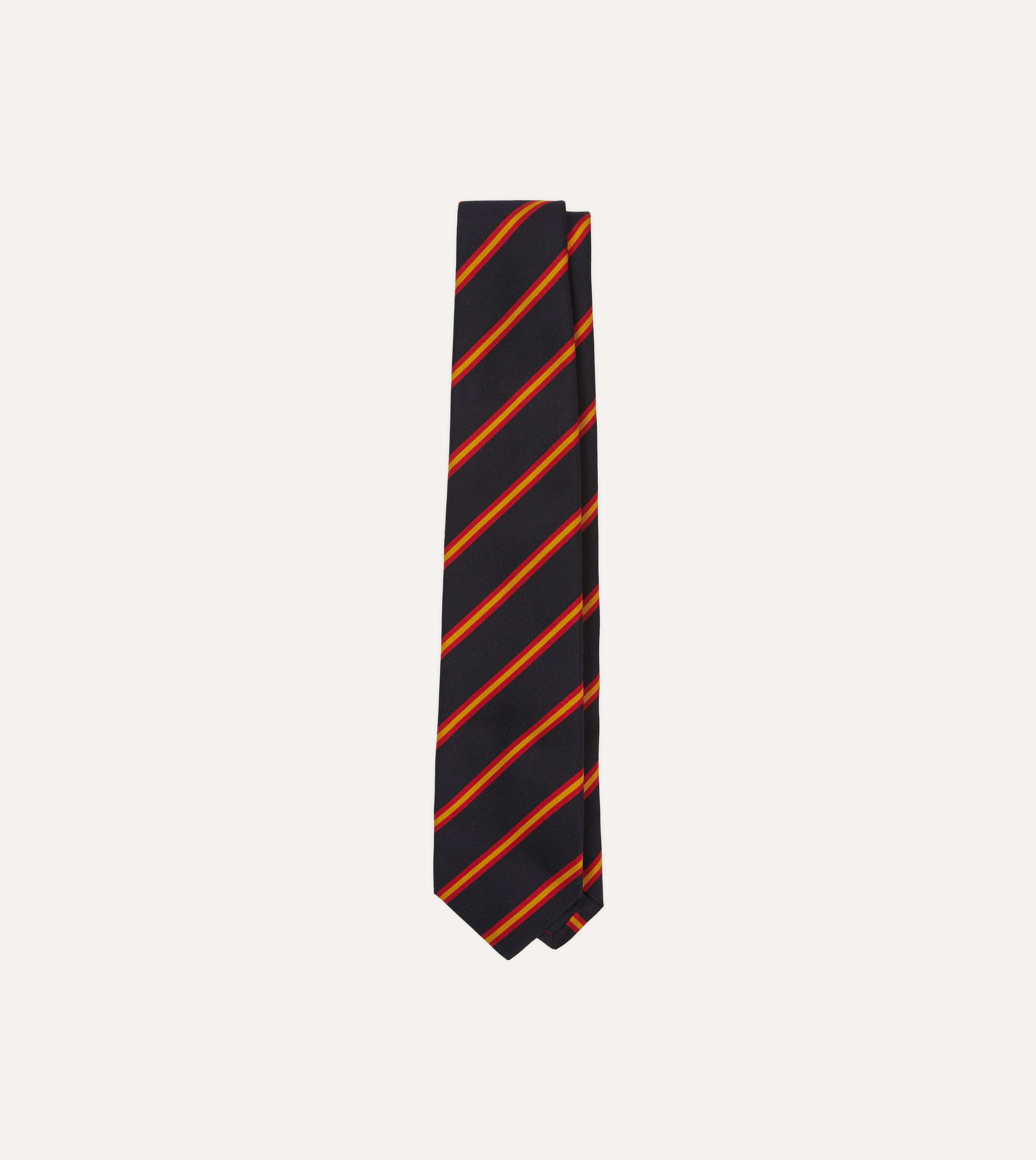 Navy, Red and Gold Sandwich Stripe Mogador Silk Tipped Tie