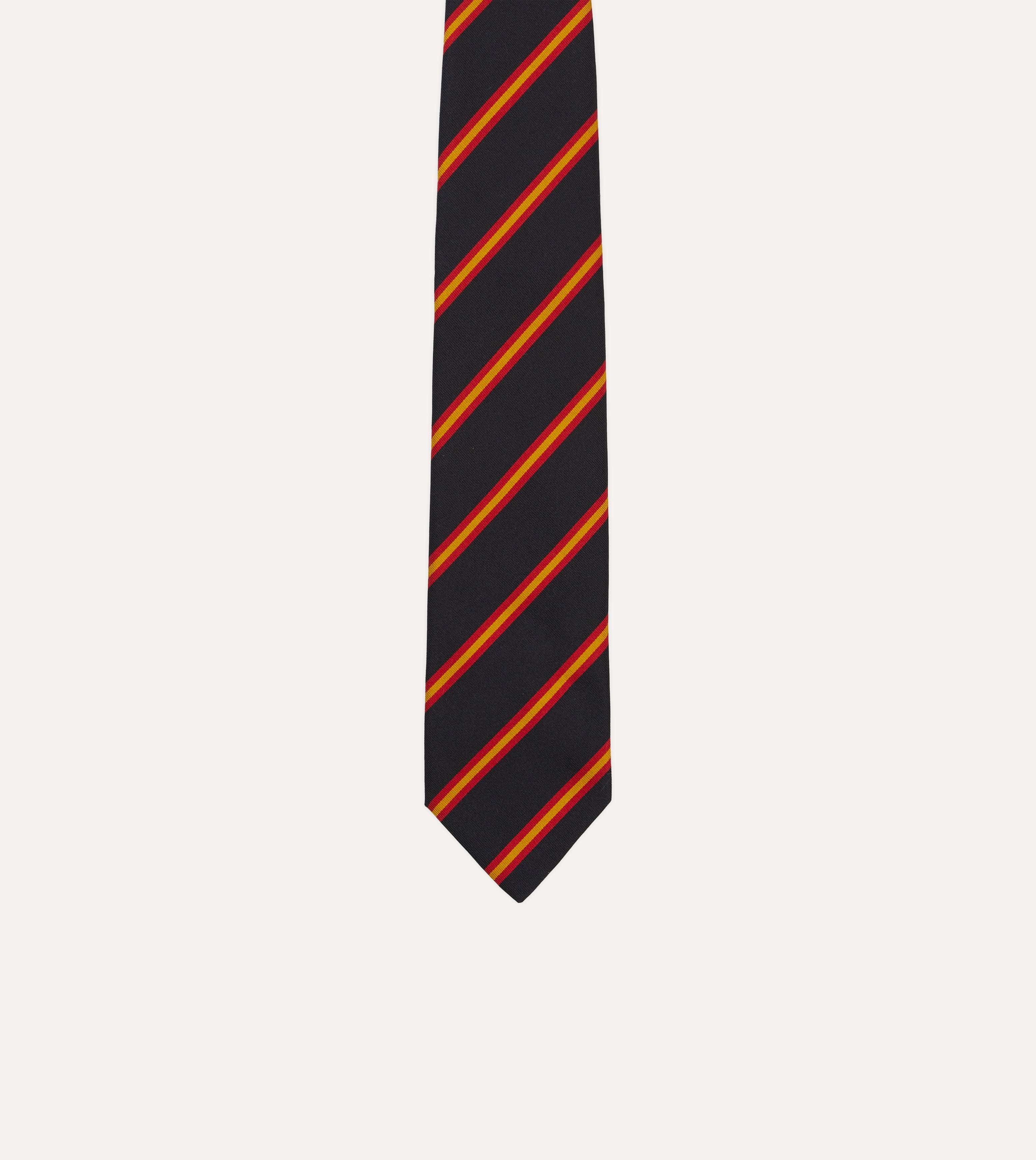 Navy, Red and Gold Sandwich Stripe Mogador Silk Tipped Tie - Image 3