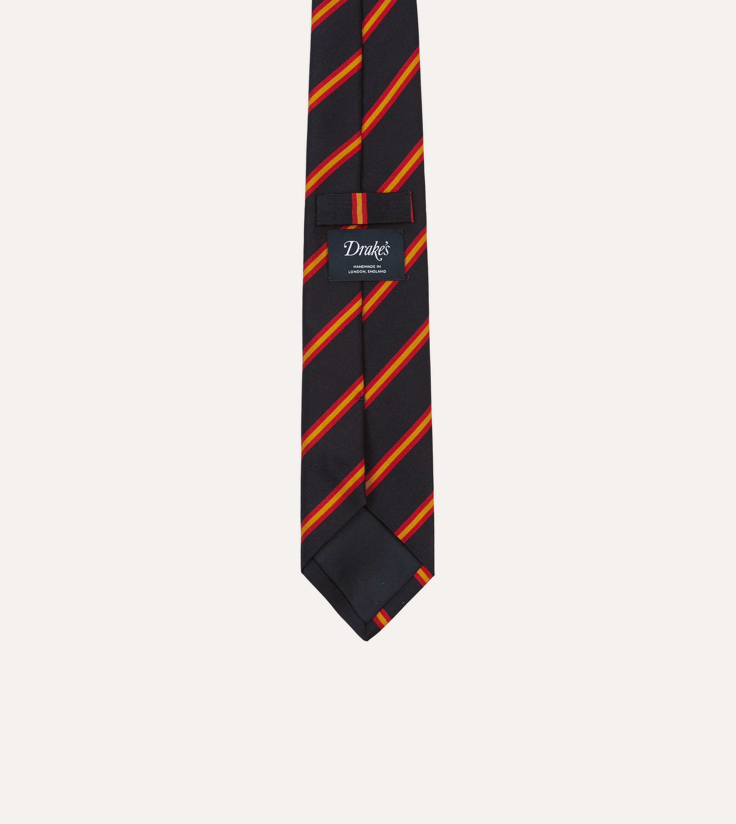 Navy, Red and Gold Sandwich Stripe Mogador Silk Tipped Tie - Image 4