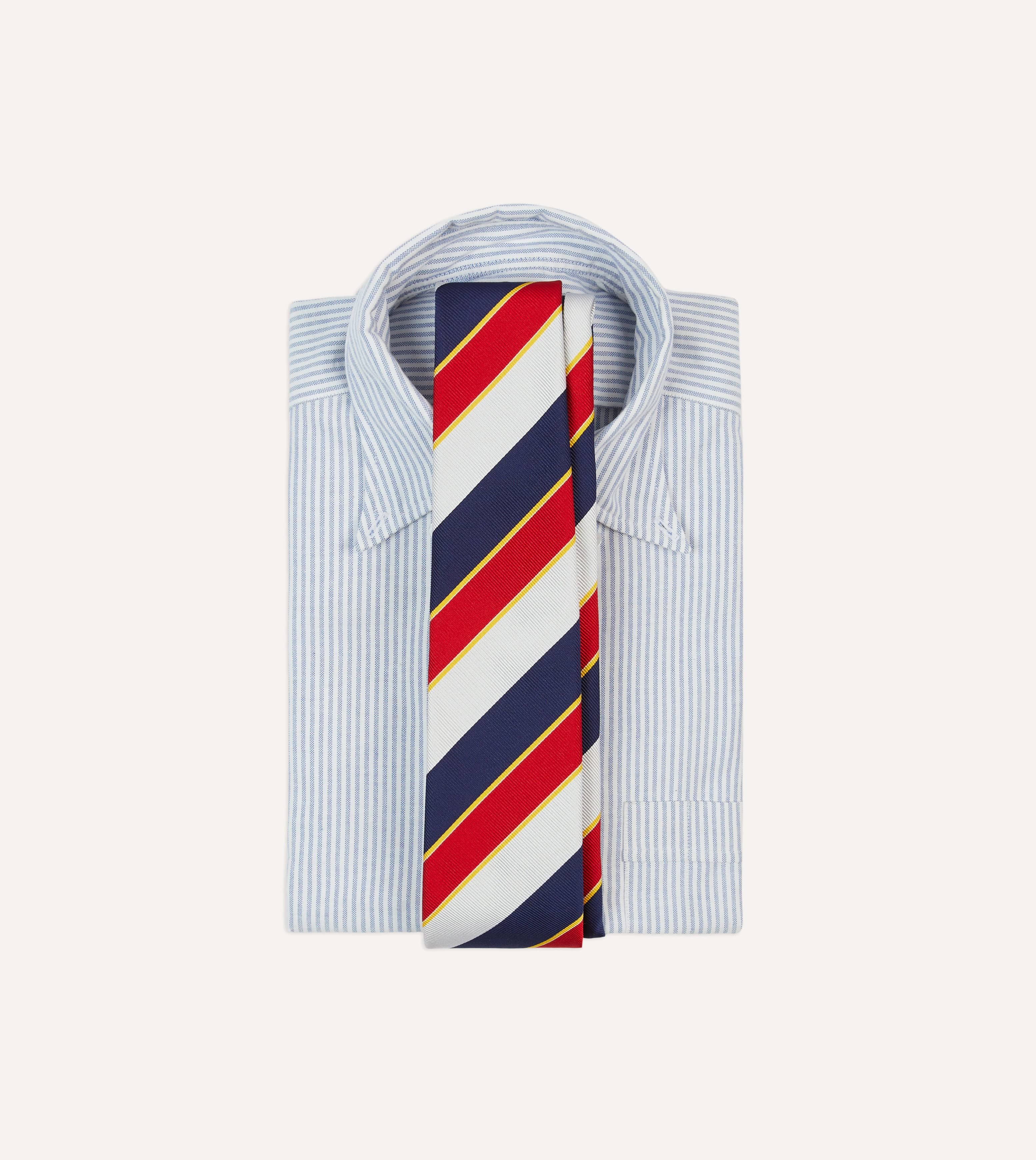 Navy, Red and White Block Stripe Repp Silk Tipped Tie - Image 2