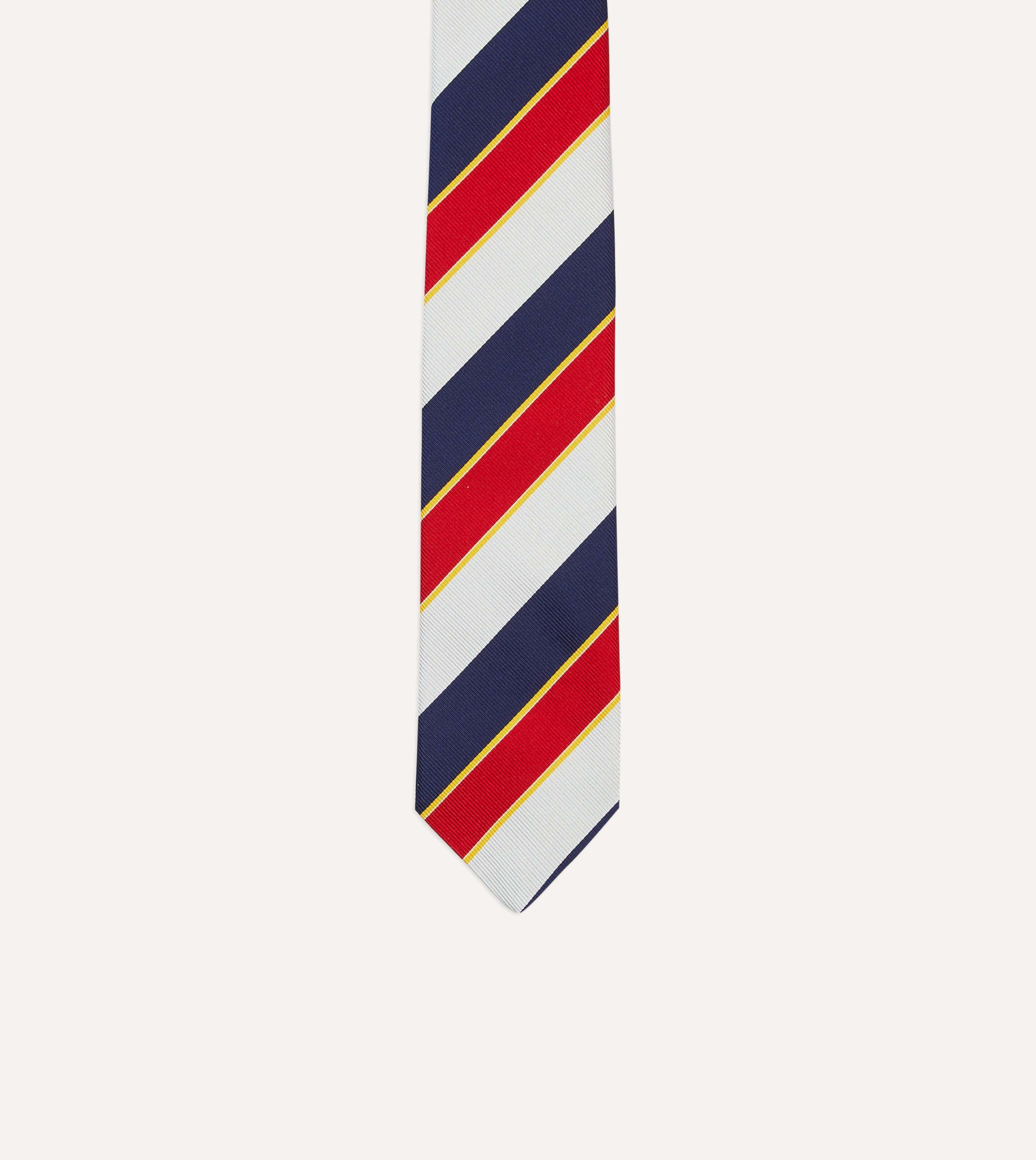 Navy, Red and White Block Stripe Repp Silk Tipped Tie - Image 3