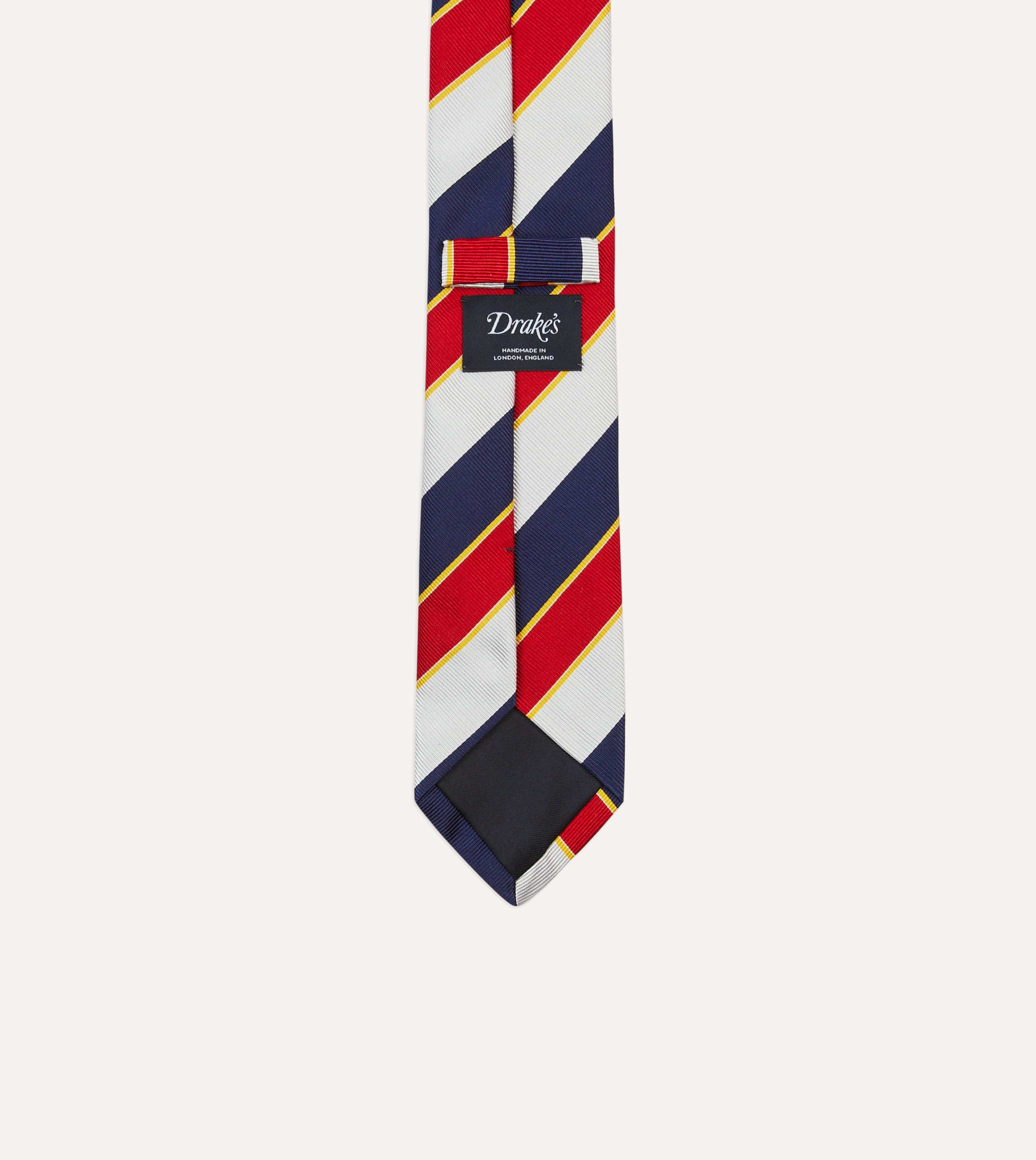 Navy, Red and White Block Stripe Repp Silk Tipped Tie - Image 4