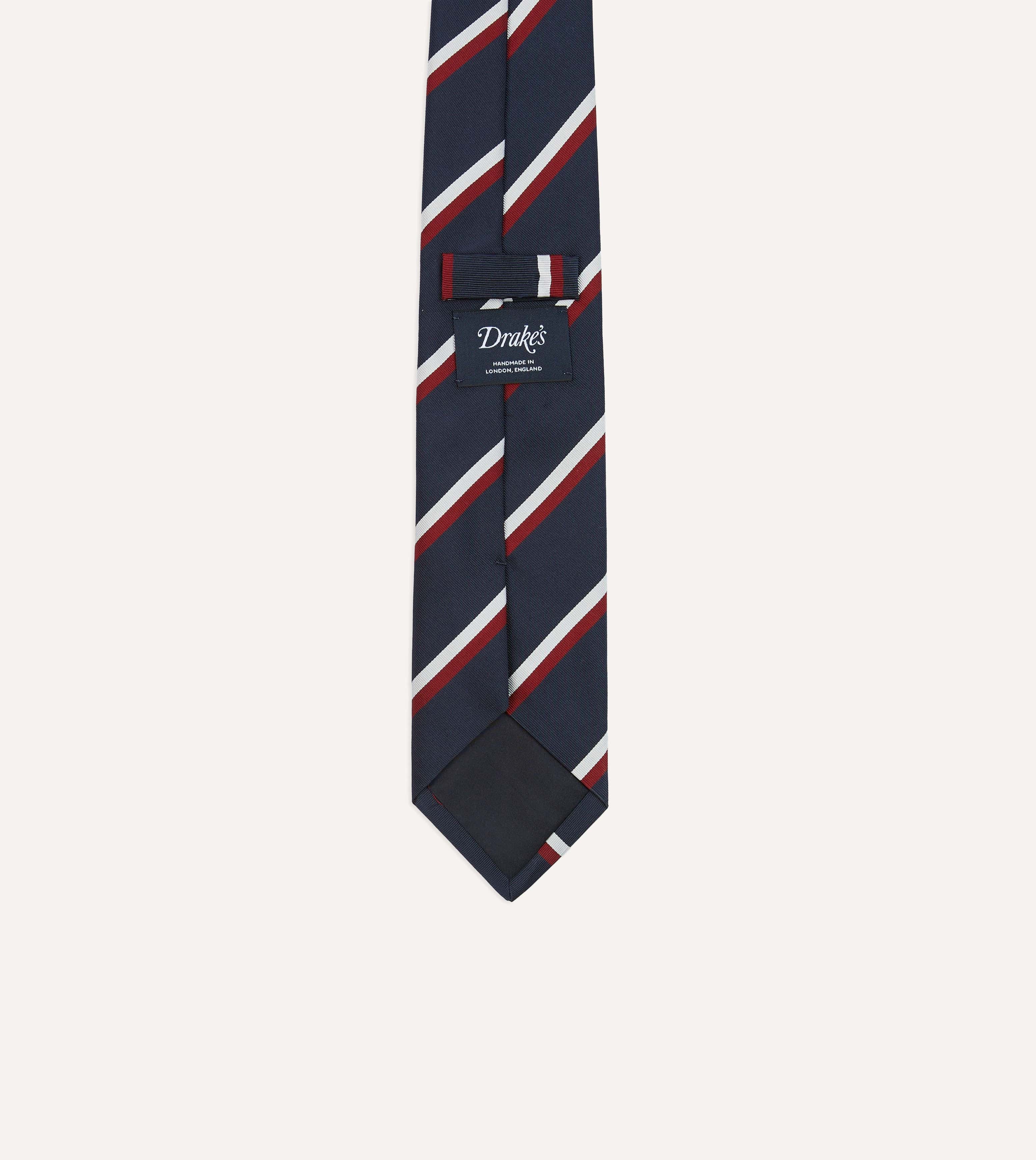 Navy, Red and White Double Stripe Mogador Silk Tipped Tie - Image 4