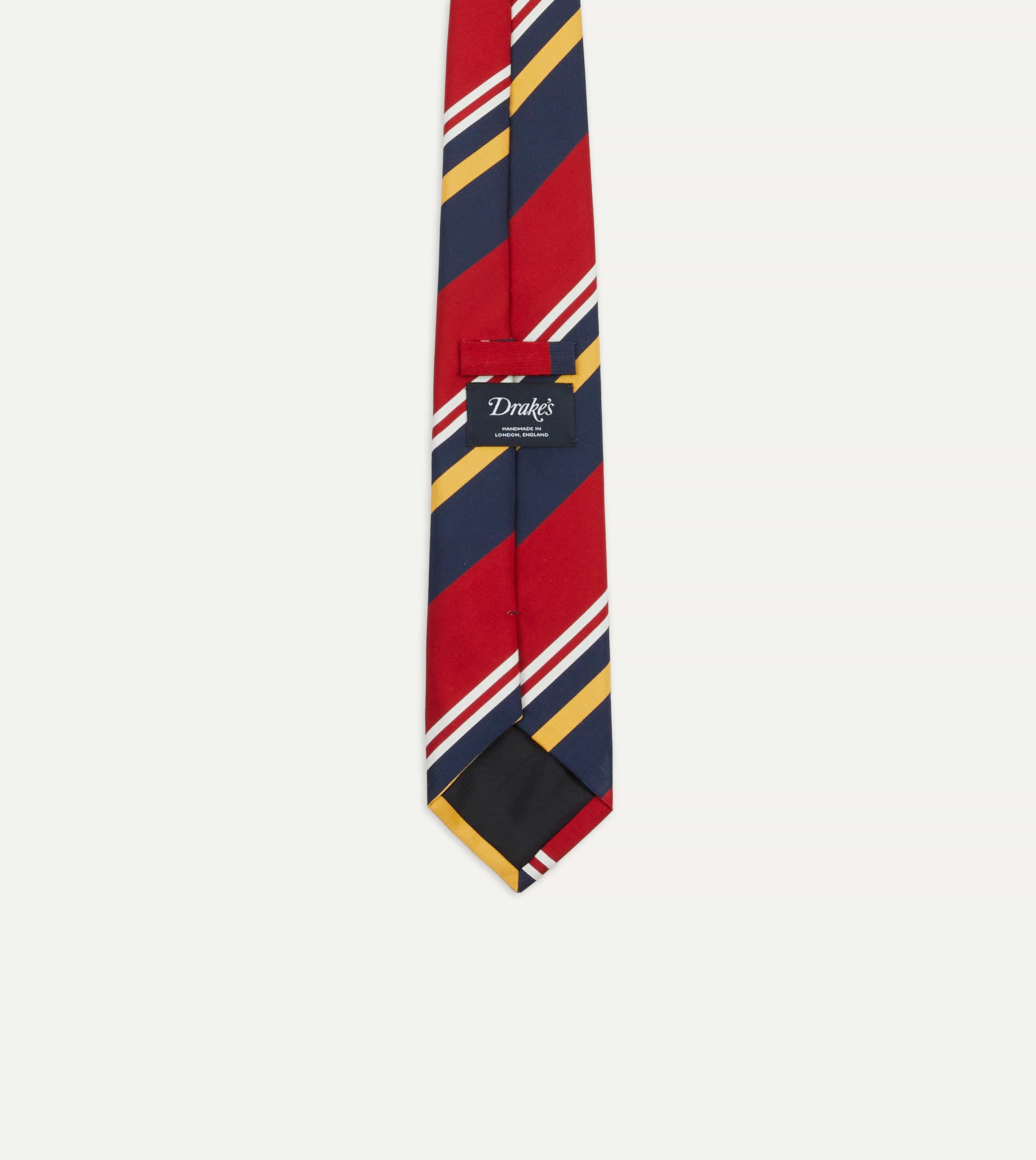 Navy, Red and Yellow Baiadera Stripe Mogador Tipped Tie - Image 3