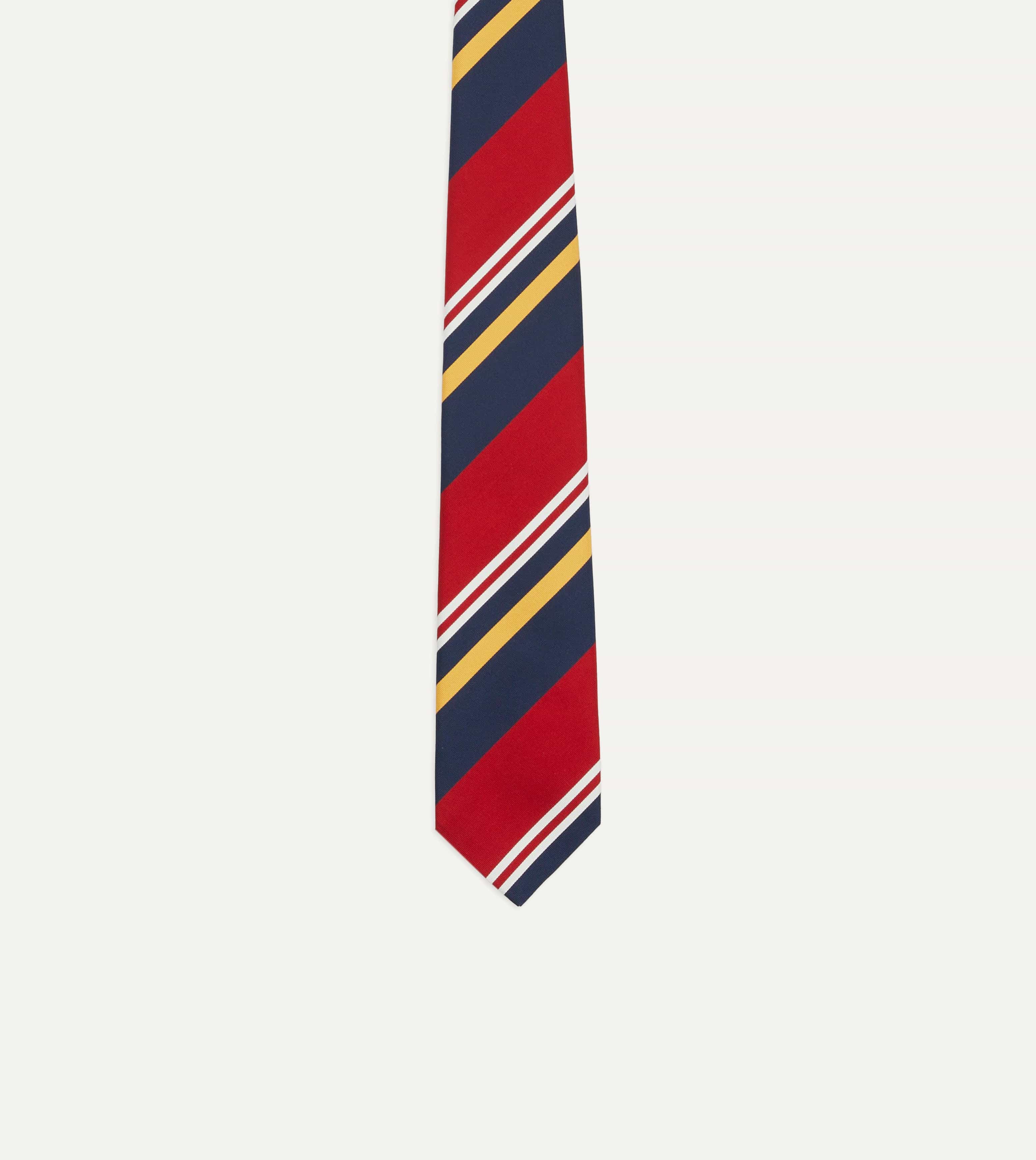 Navy, Red and Yellow Baiadera Stripe Mogador Tipped Tie - Image 4