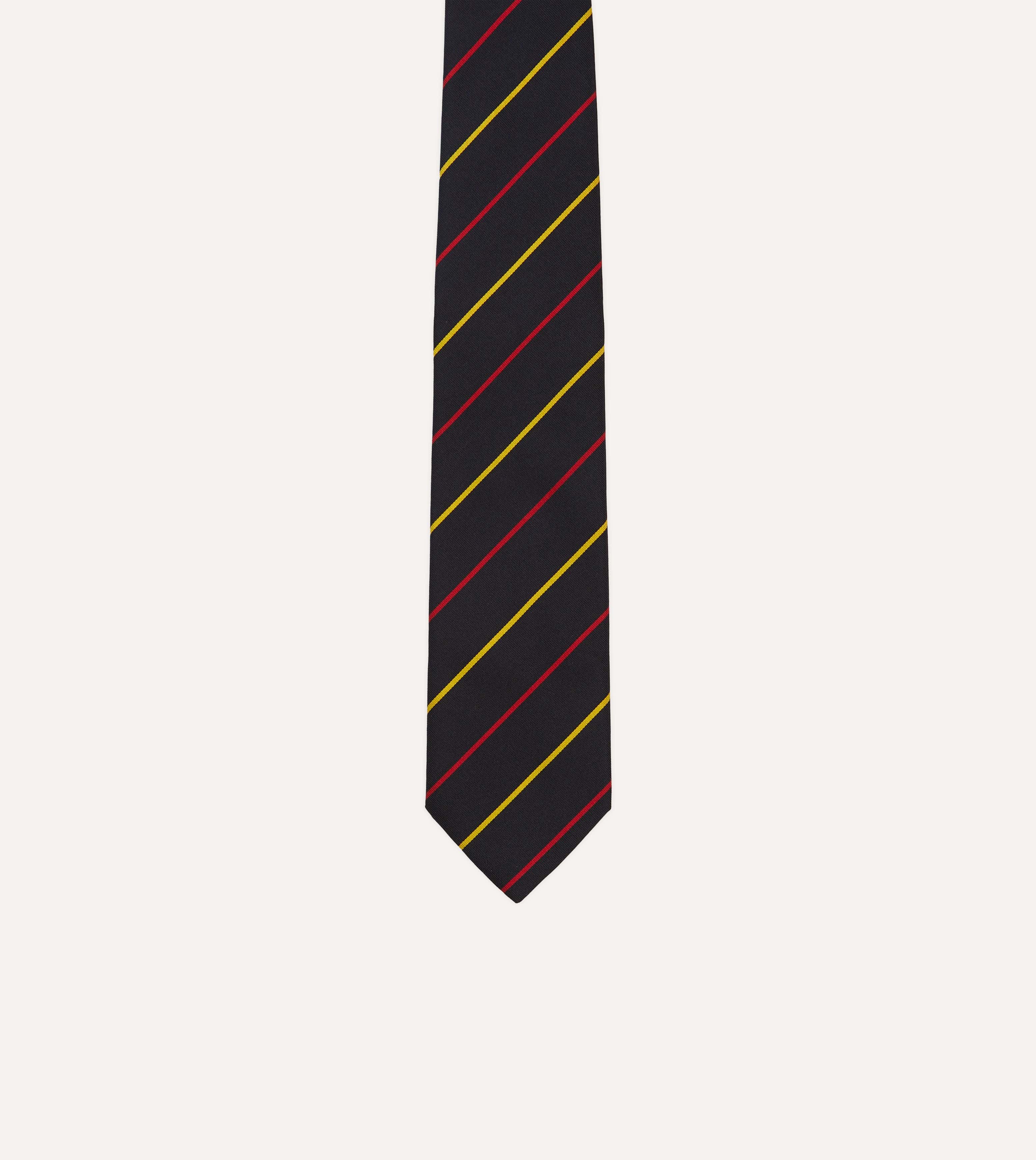 Navy, Red and Yellow Fine Stripe Mogador Silk Tipped Tie - Image 3