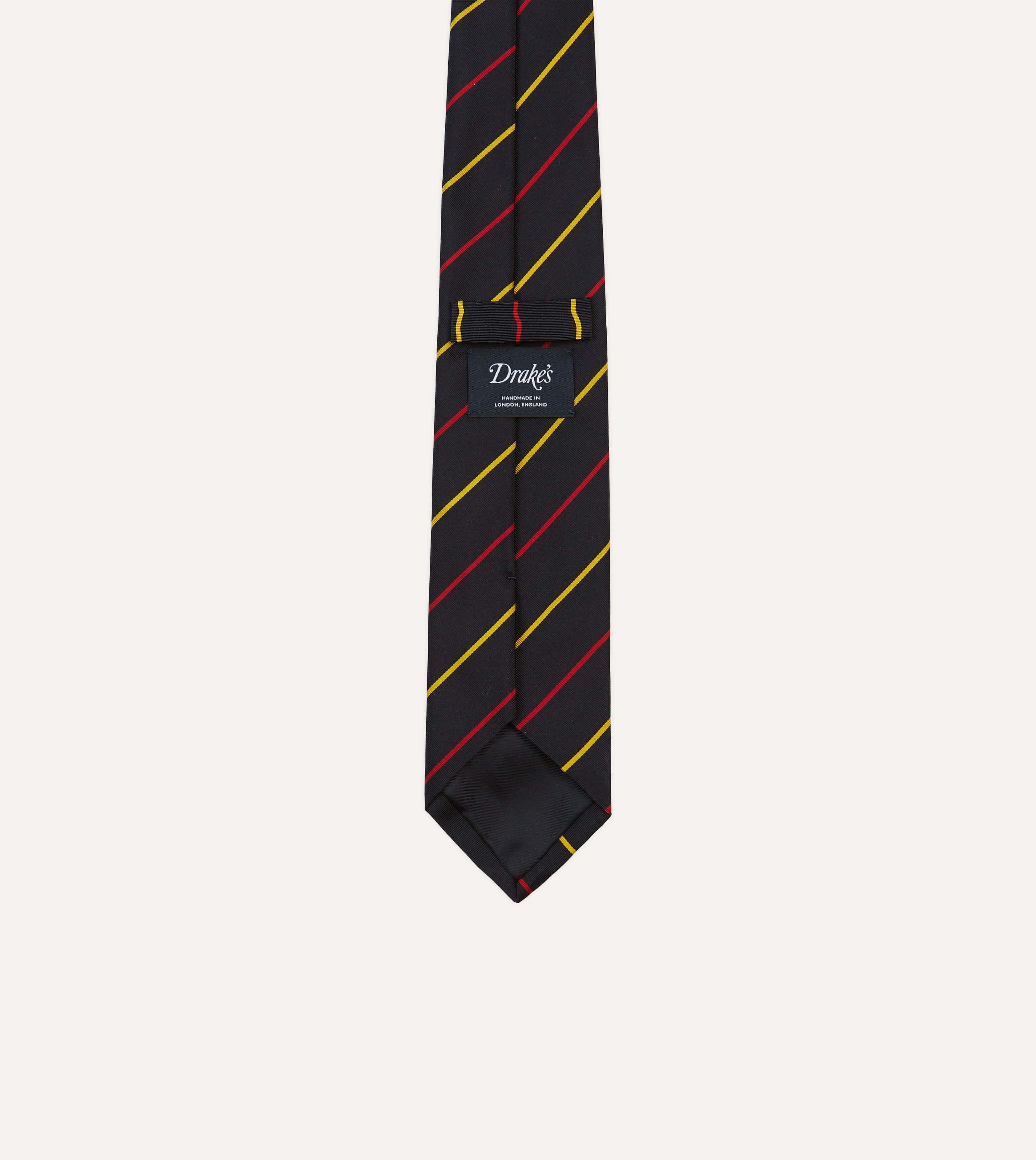 Navy, Red and Yellow Fine Stripe Mogador Silk Tipped Tie - Image 4