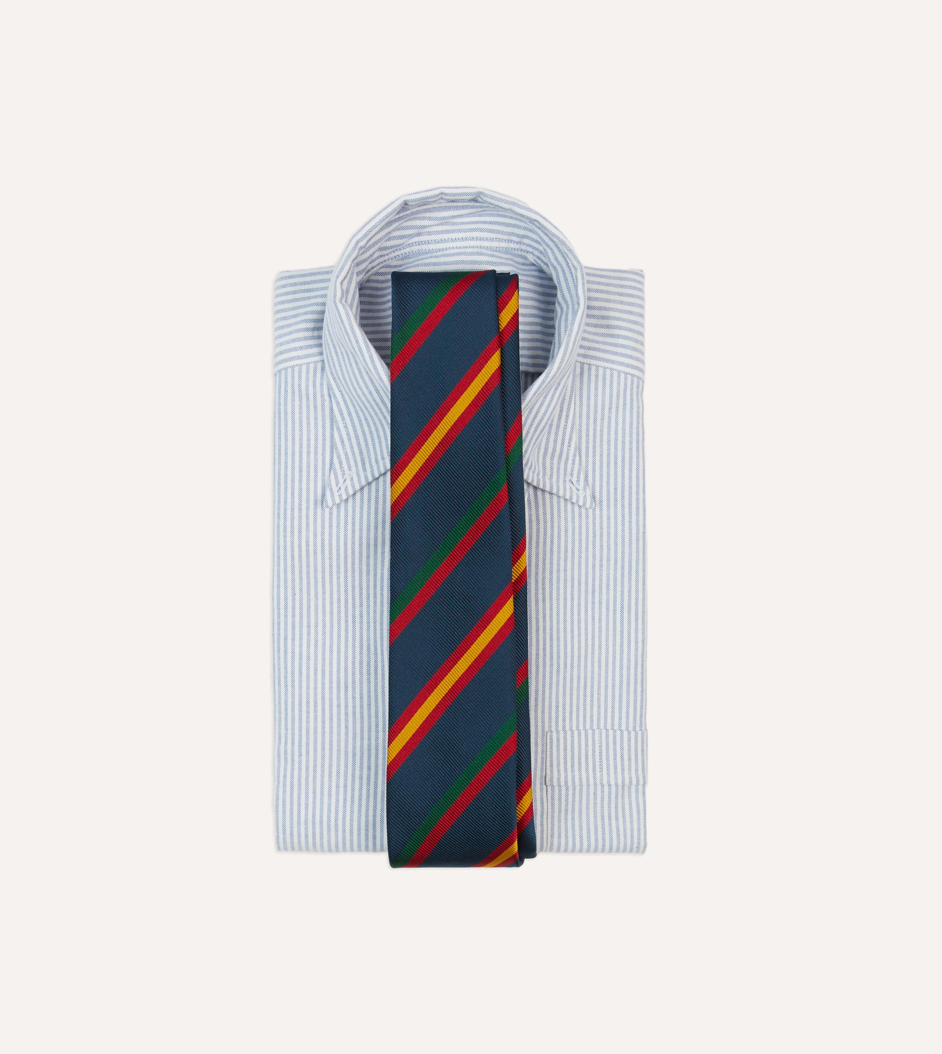 Navy, Red and Yellow Stripe Repp Silk Tipped Tie - Image 2