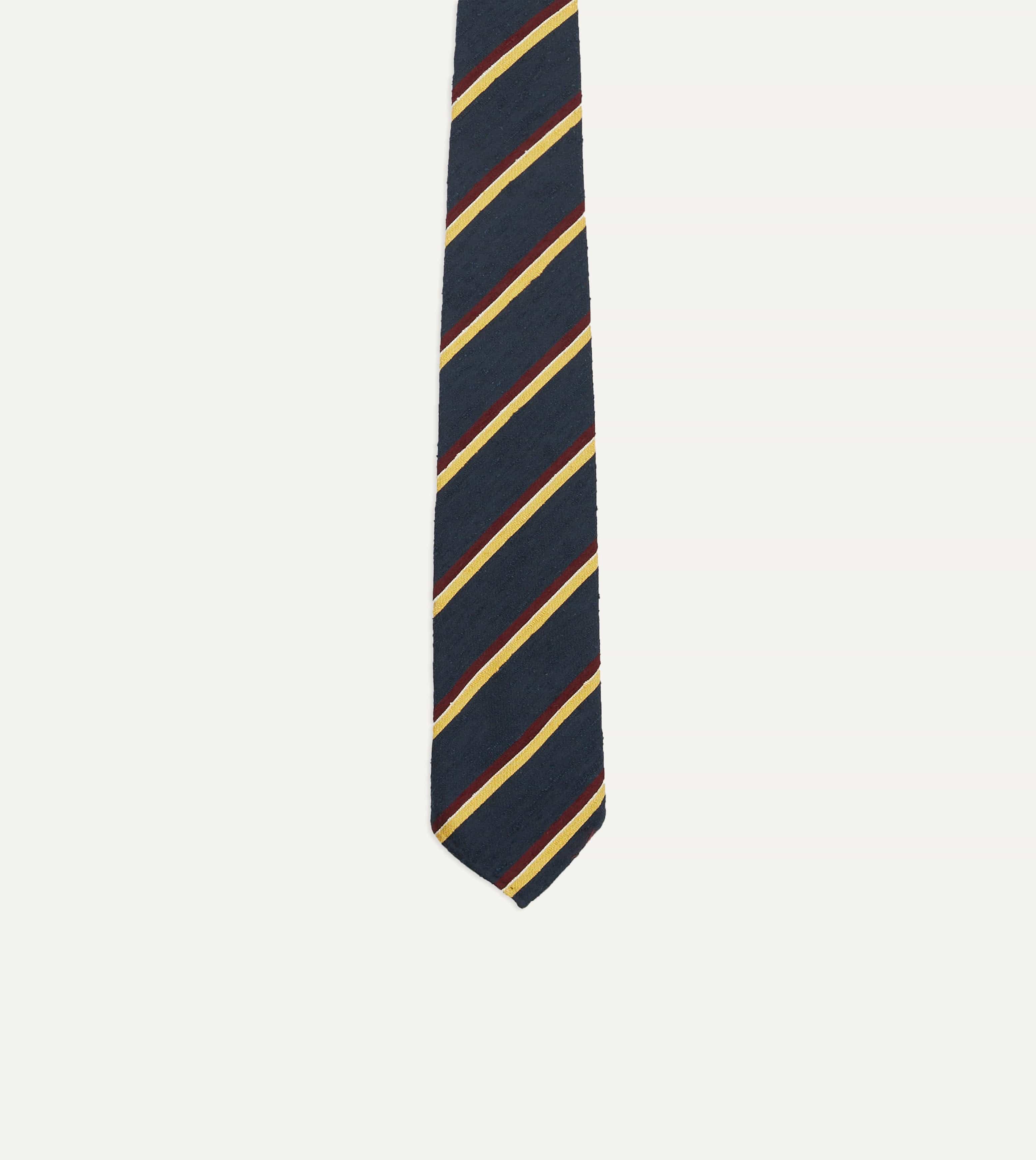 Navy, Red and Yellow Stripe Shantung Silk Tie - Image 4