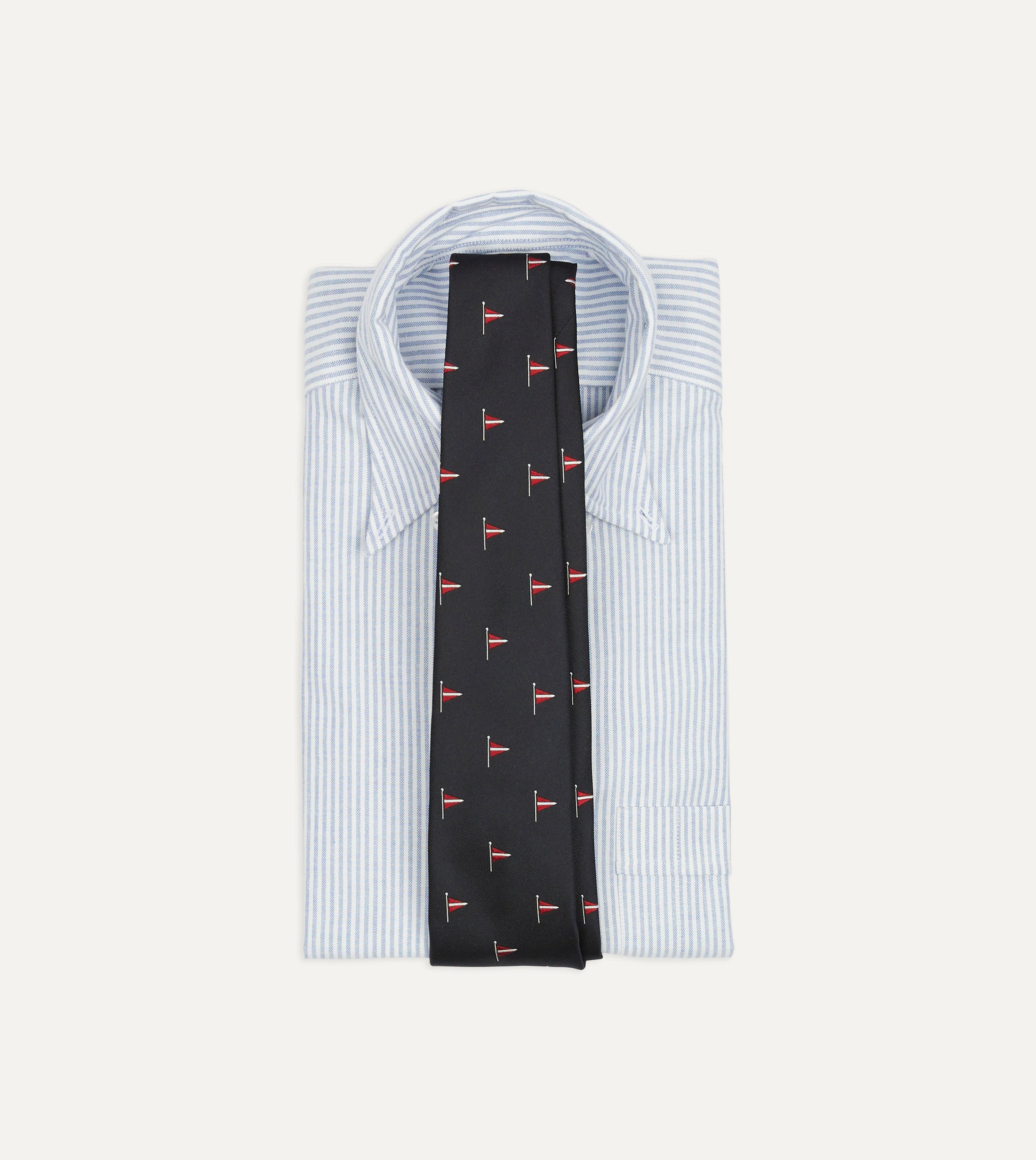 Navy Red Pennant Motif Silk Tipped Tie - Image 2