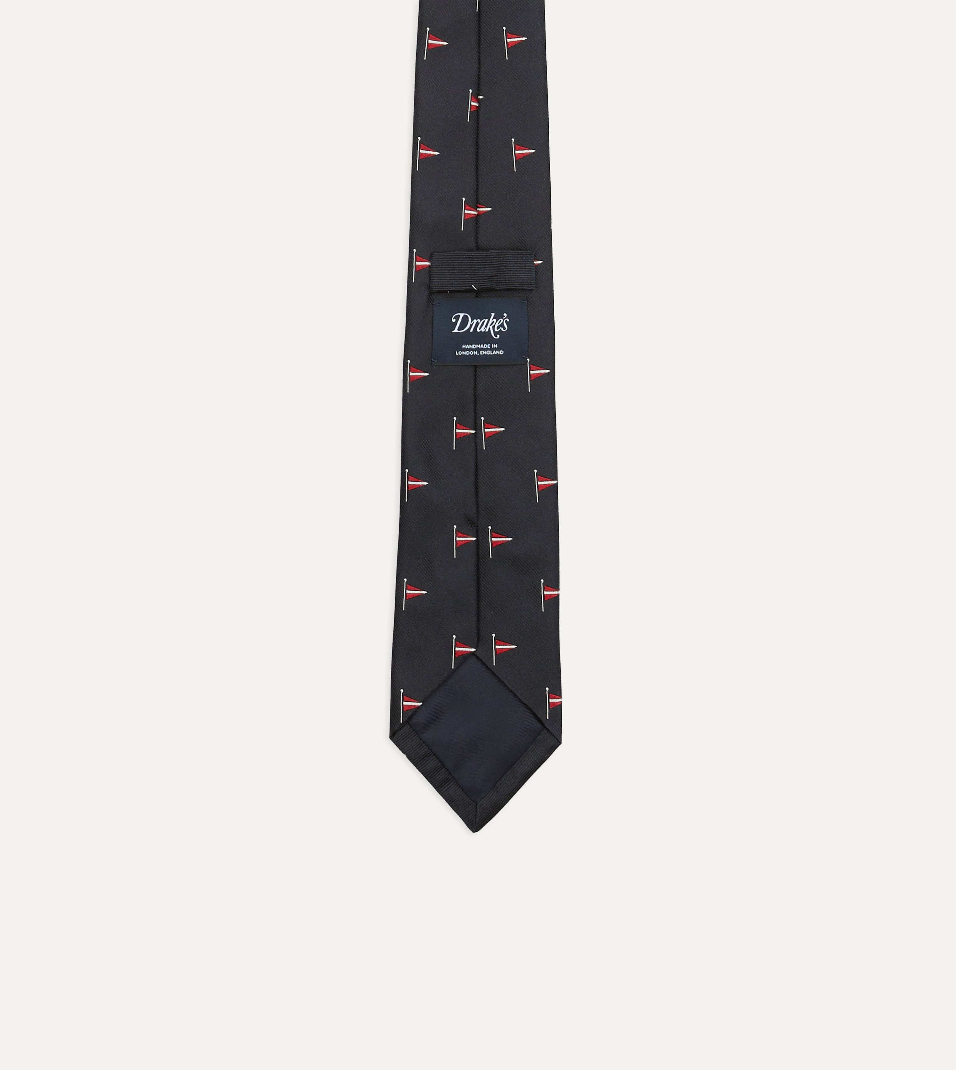 Navy Red Pennant Motif Silk Tipped Tie - Image 3