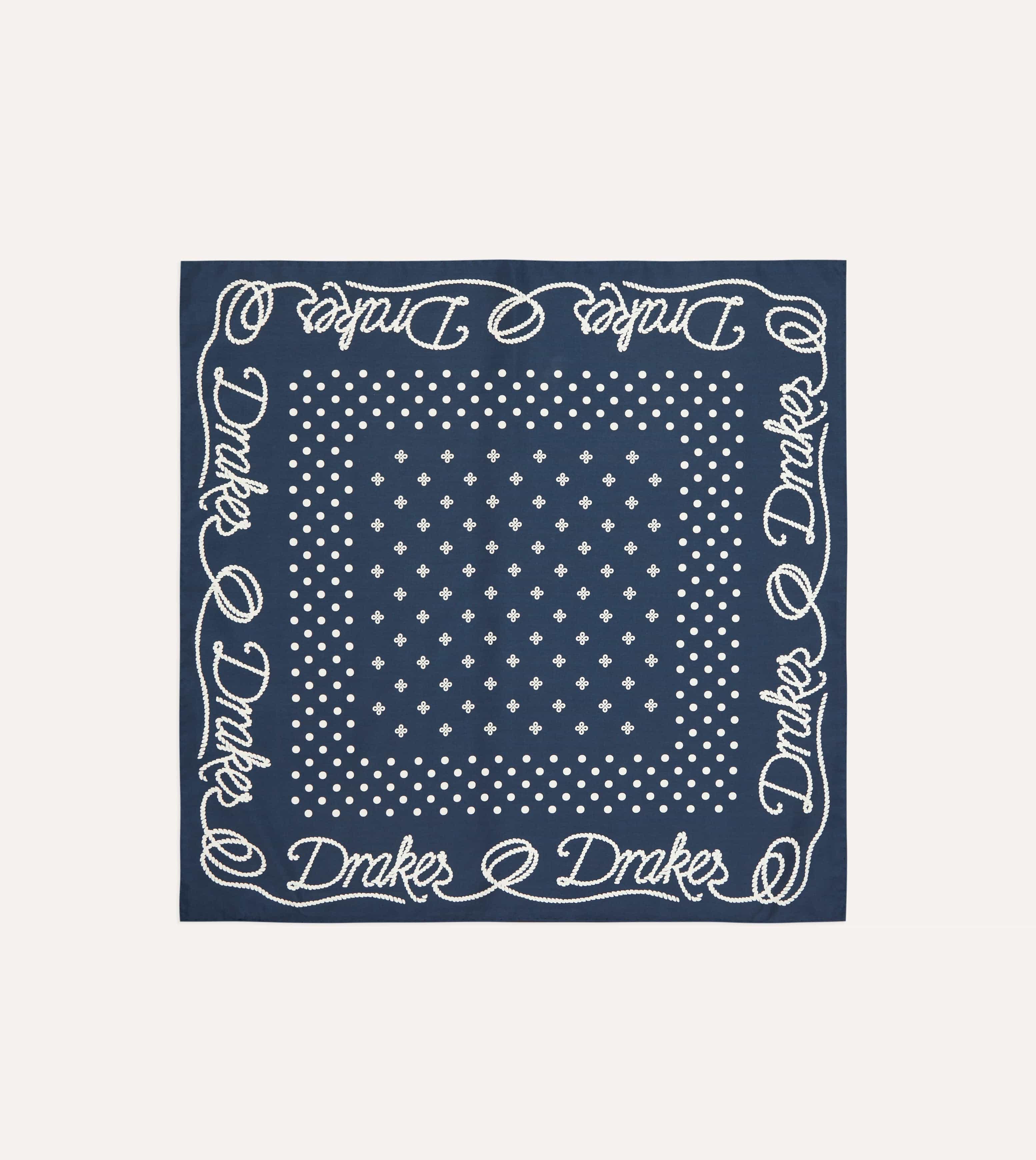 Navy Rope Border Print Silk Bandana