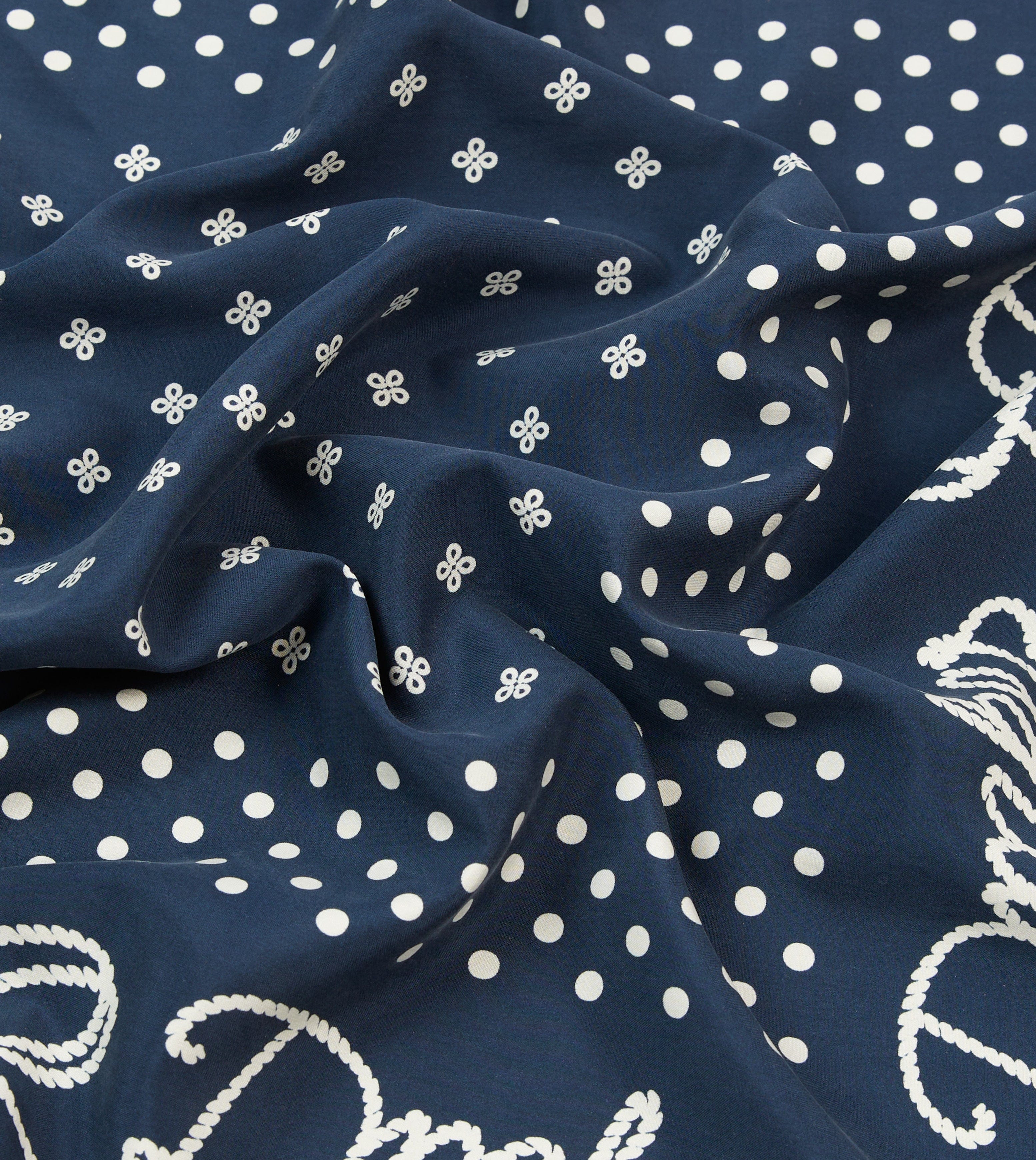 Navy Rope Border Print Silk Bandana - Image 2