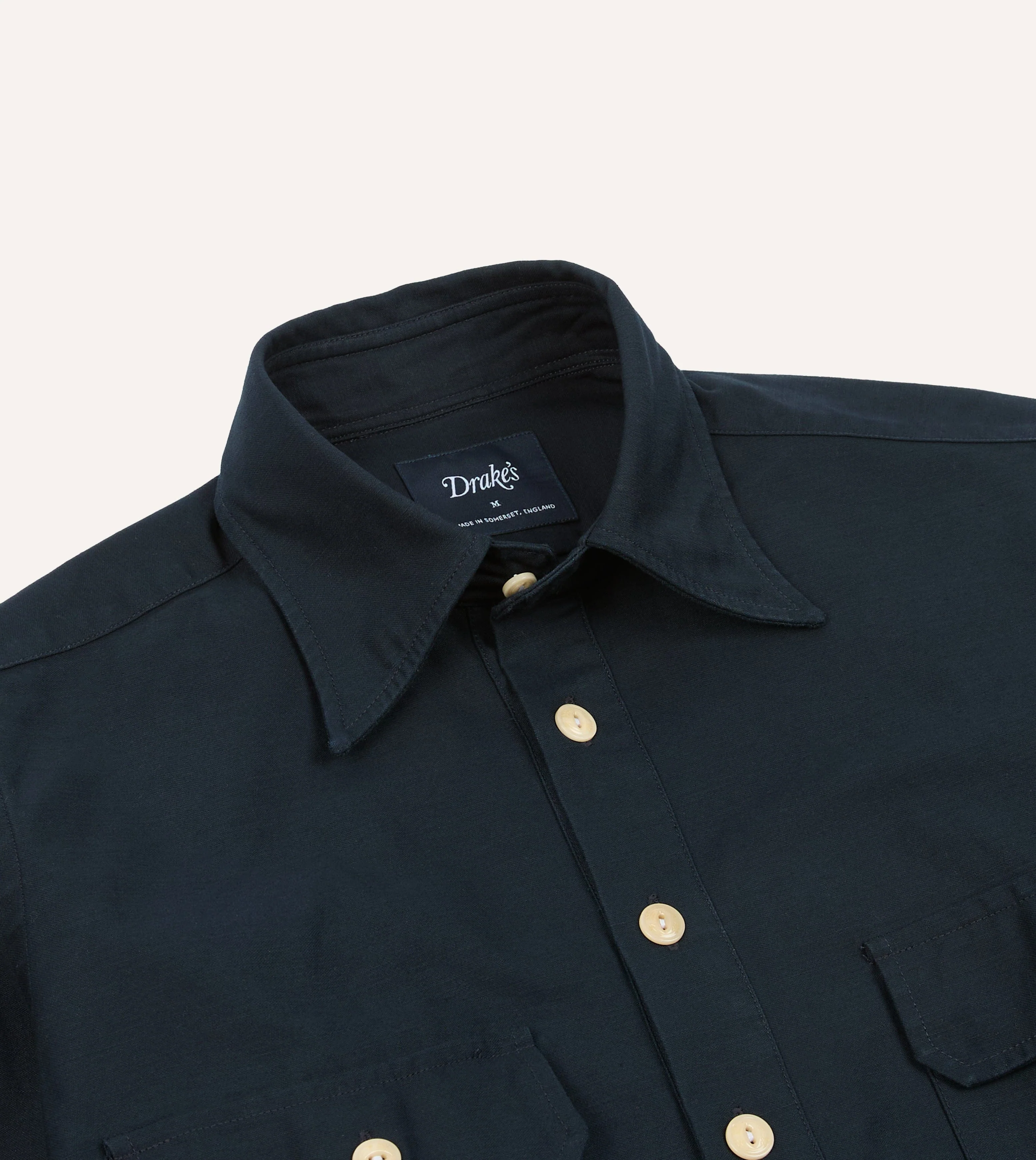 Navy Satin Cotton Popover Work Shirt - Image 3