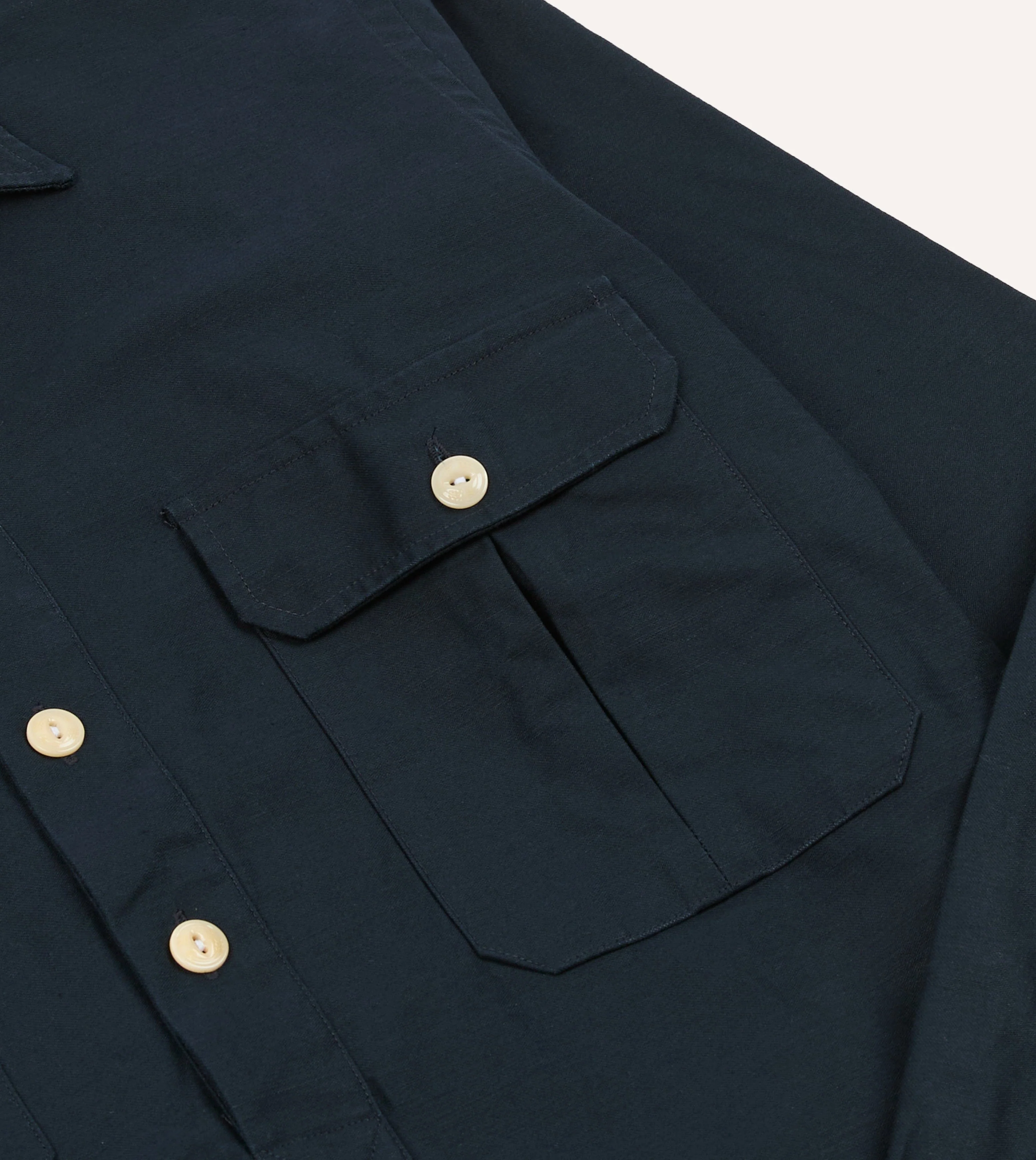 Navy Satin Cotton Popover Work Shirt - Image 4