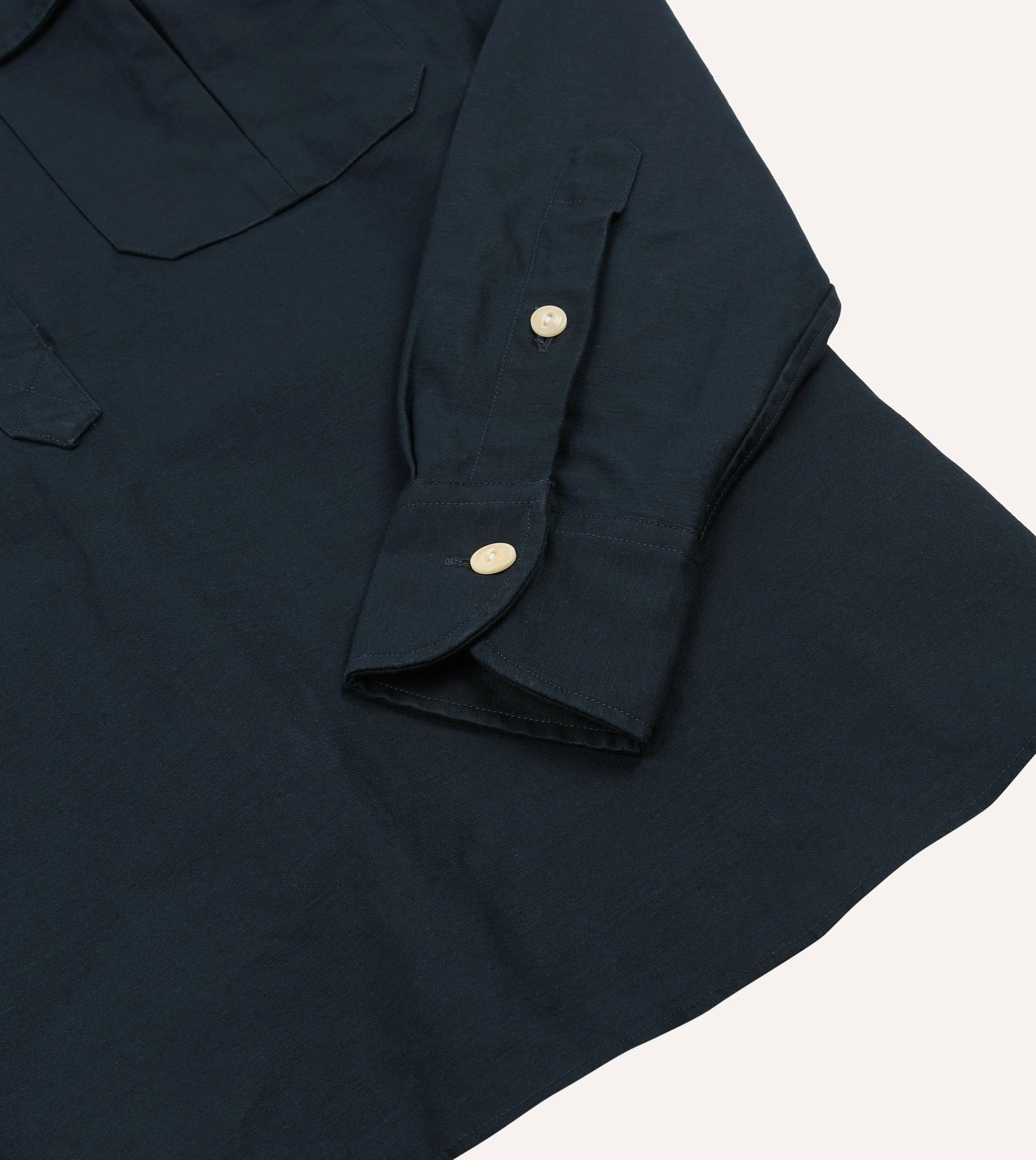 Navy Satin Cotton Popover Work Shirt - Image 5