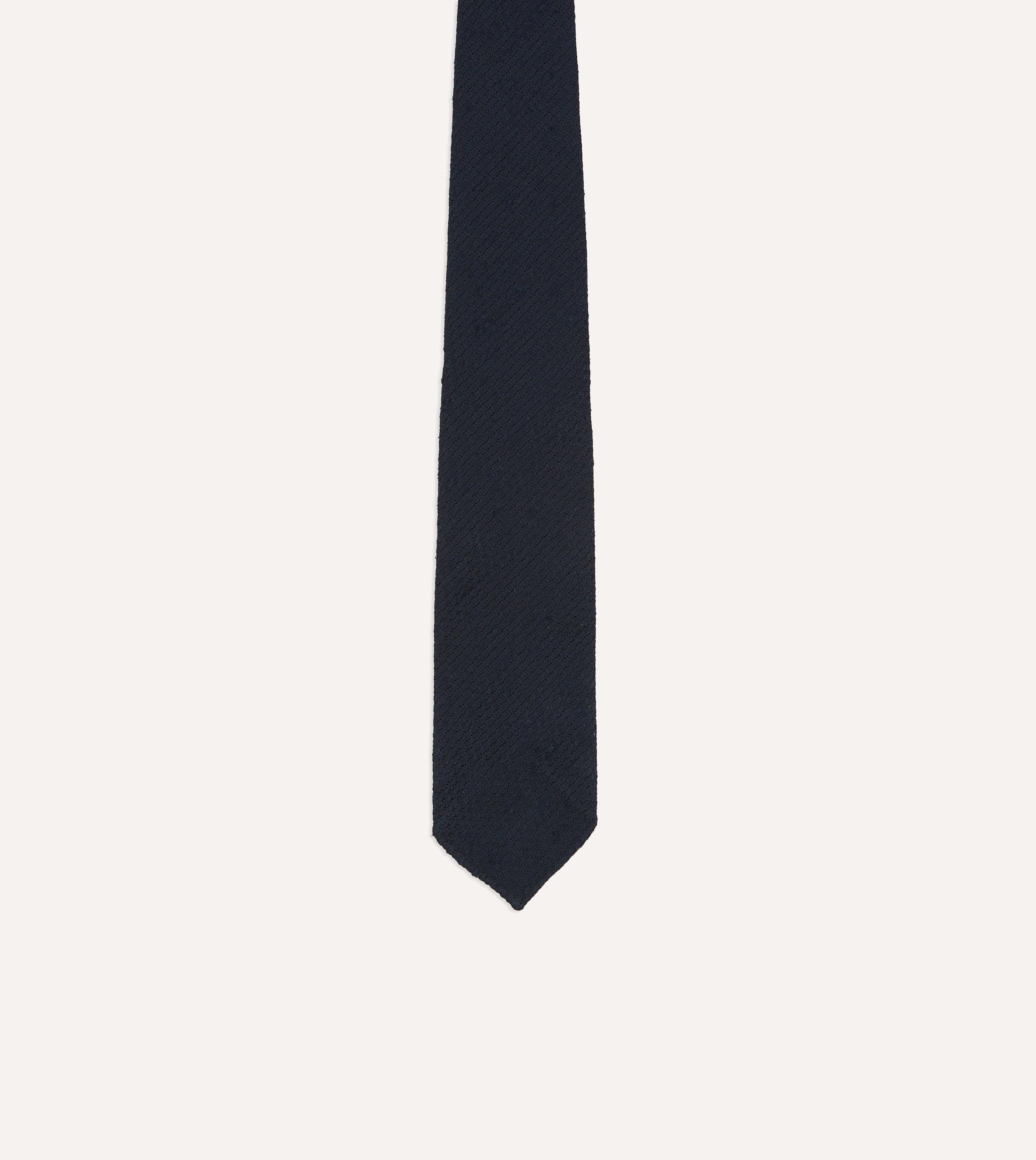 Navy Shantung Silk Hand-Rolled Tie - Image 4