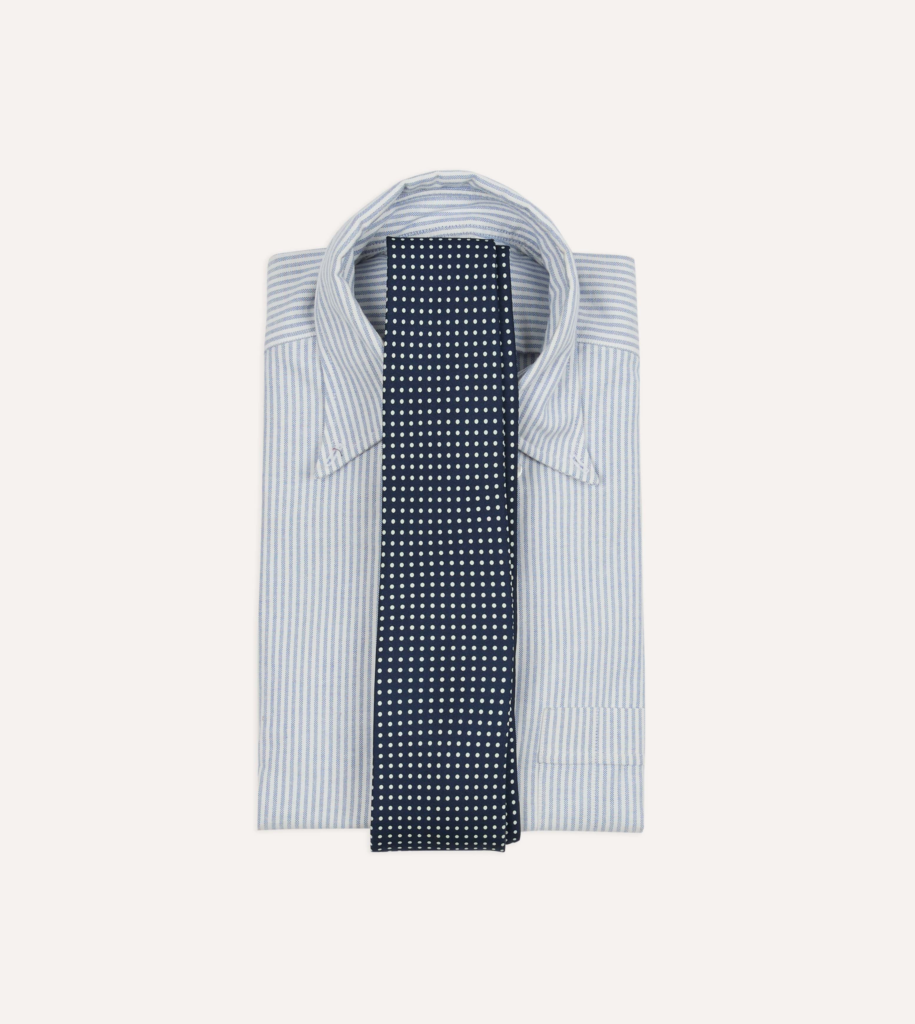 Navy Small Spot Silk Self-Tipped Tie - Image 2