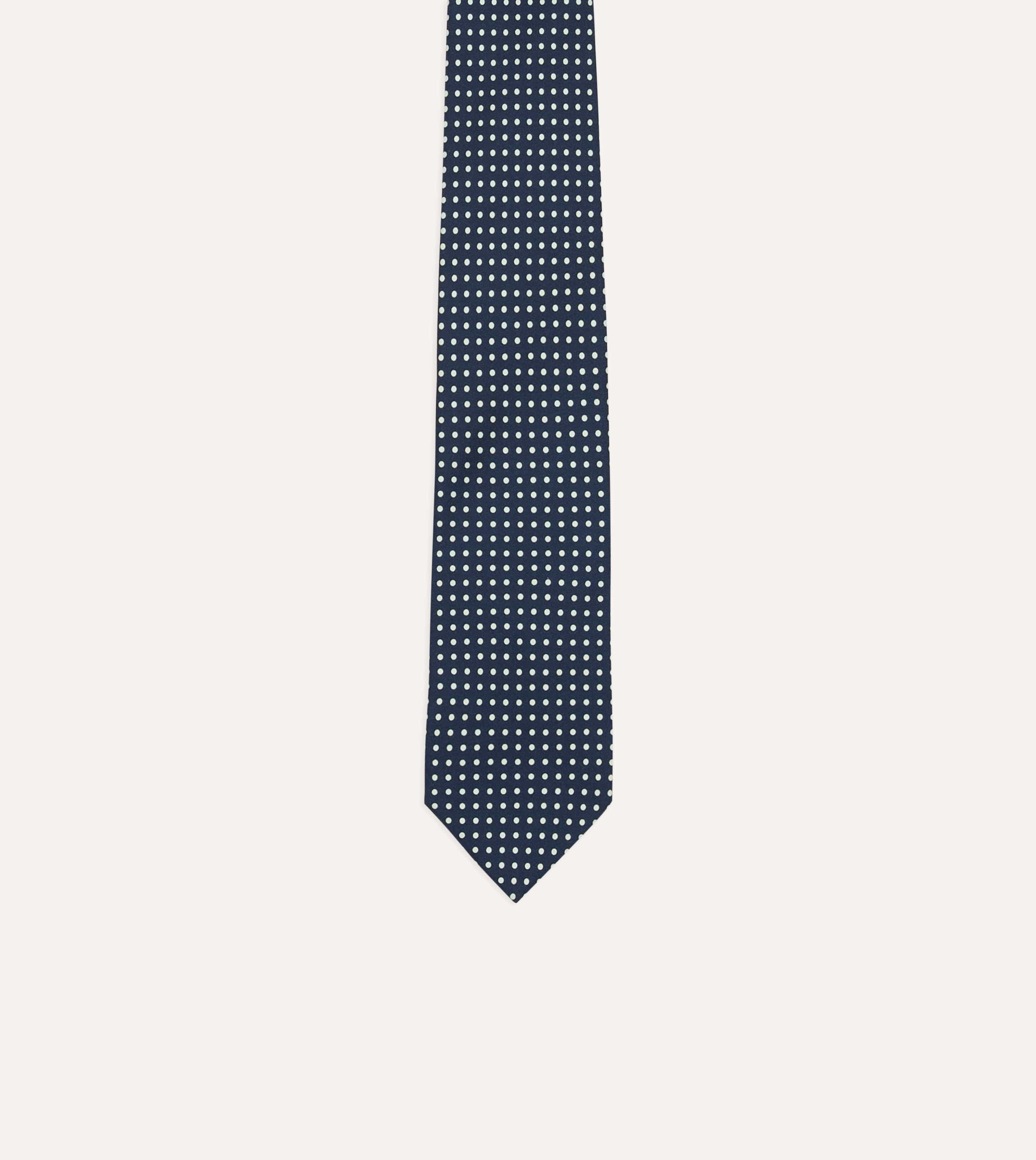 Navy Small Spot Silk Self-Tipped Tie - Image 3