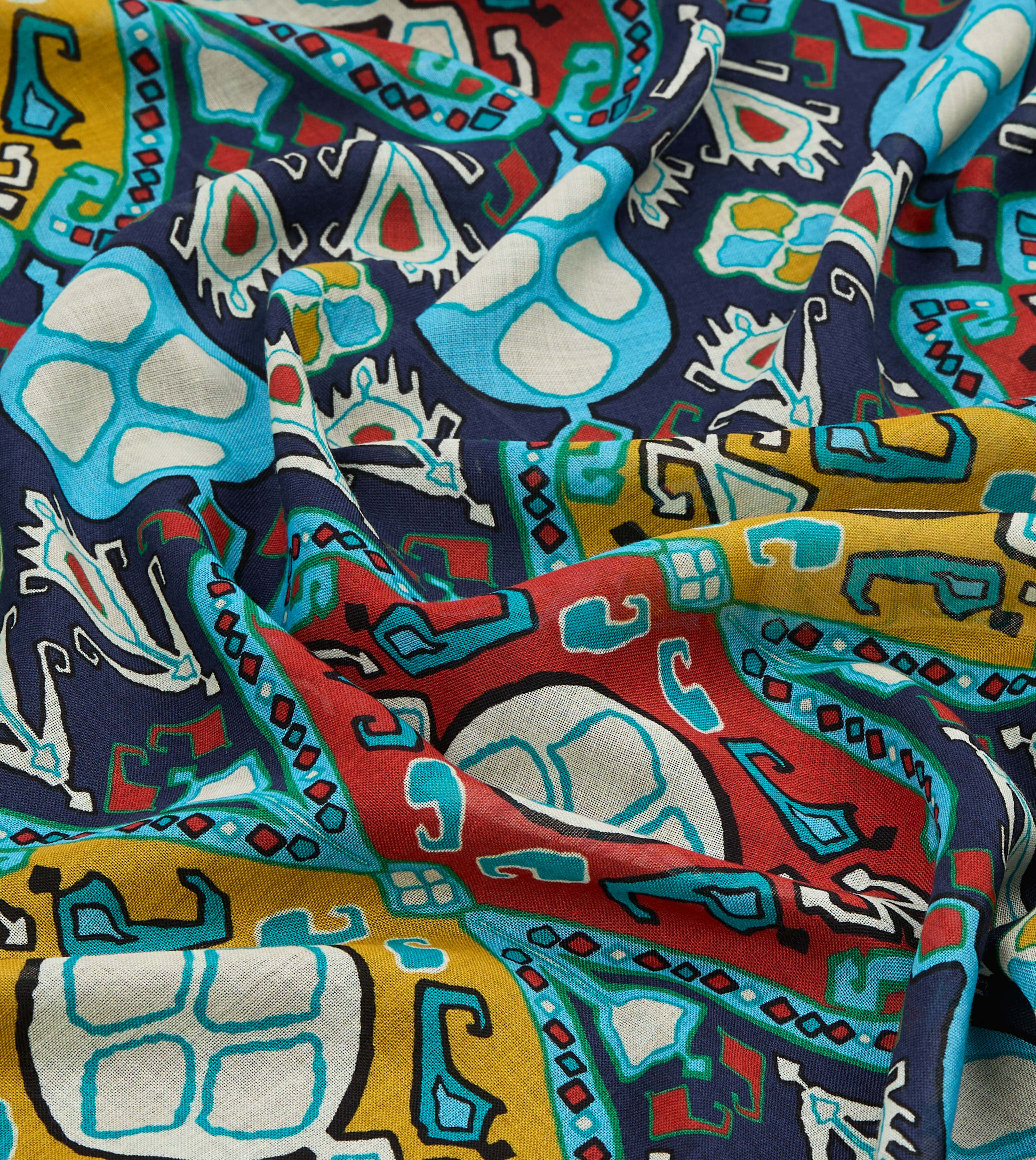 Navy Tapestry Print Wool Silk Scarf - Image 2