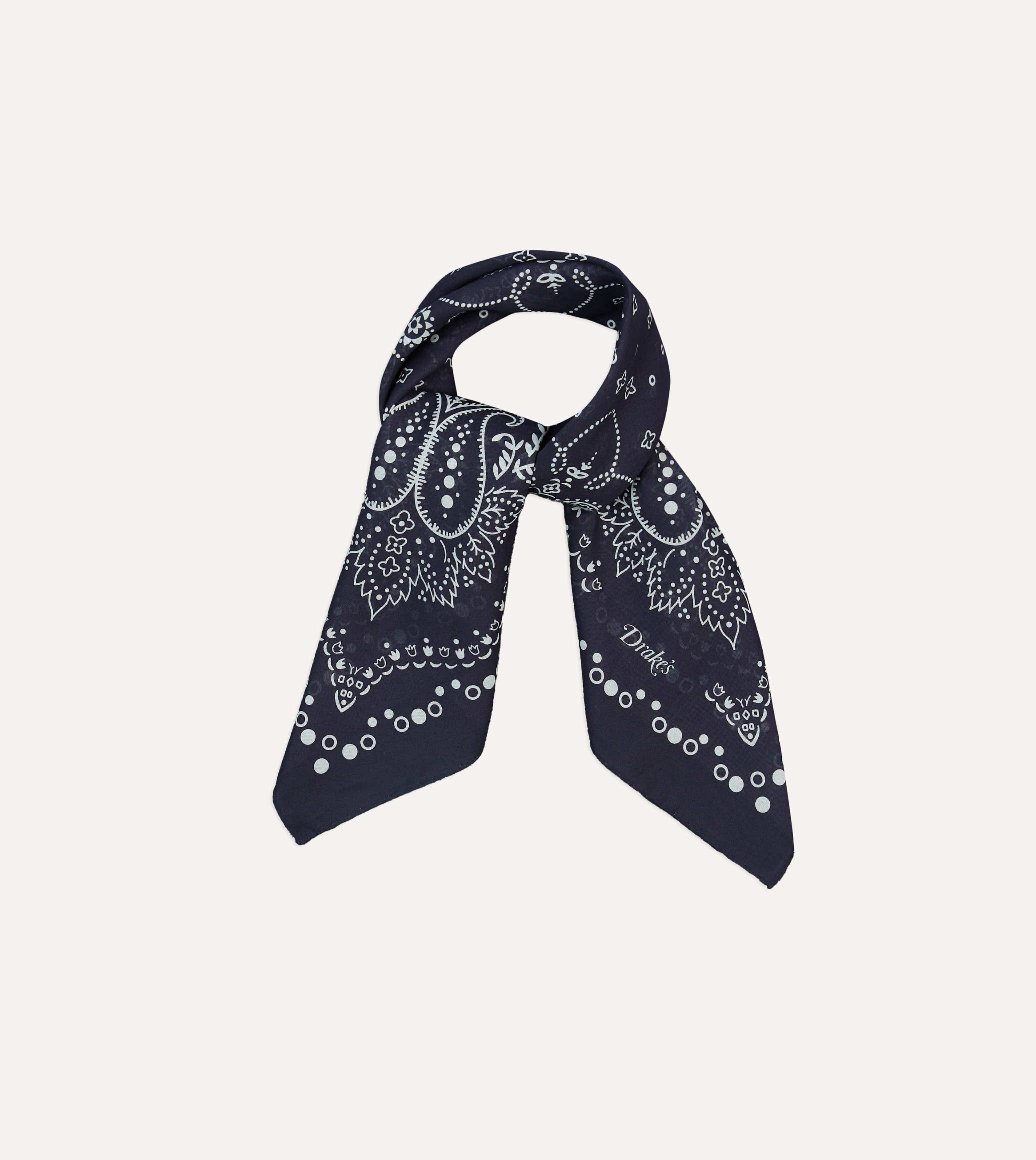 Navy Trad Paisley Print Cotton Bandana - Image 4