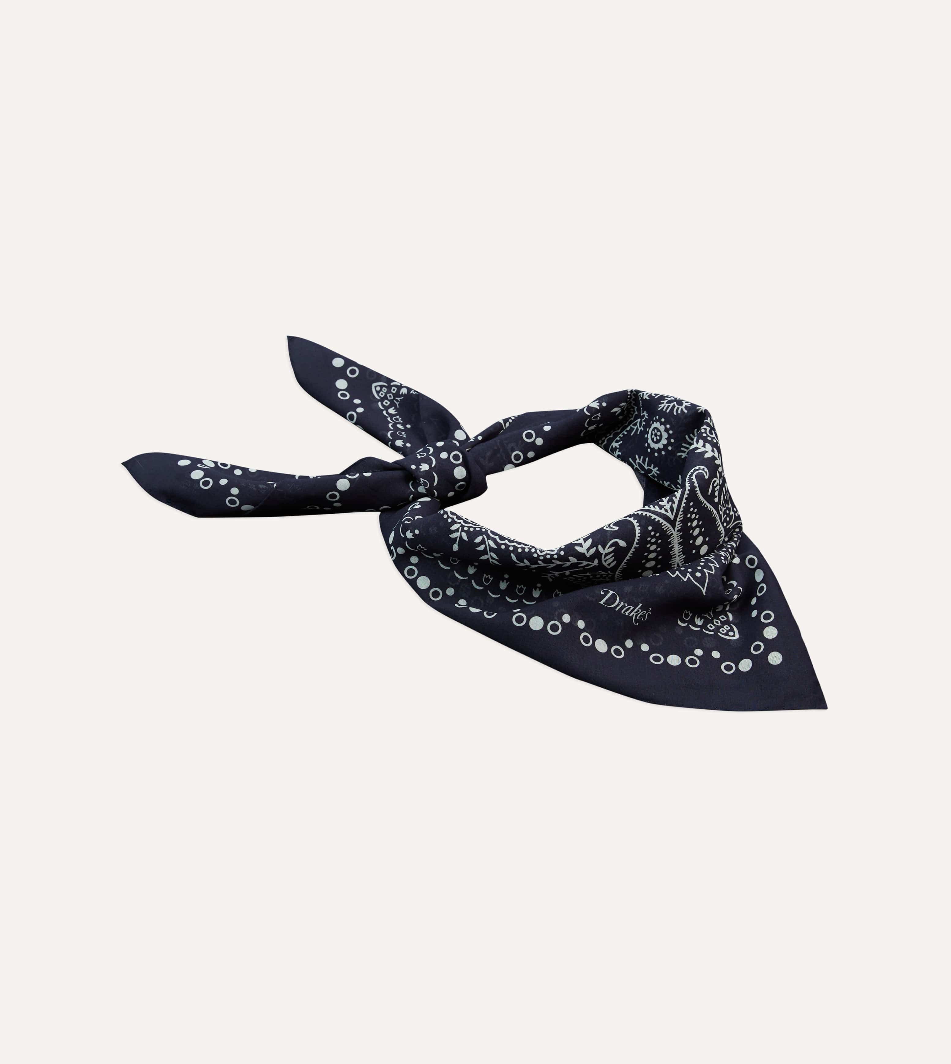 Navy Trad Paisley Print Cotton Bandana - Image 5
