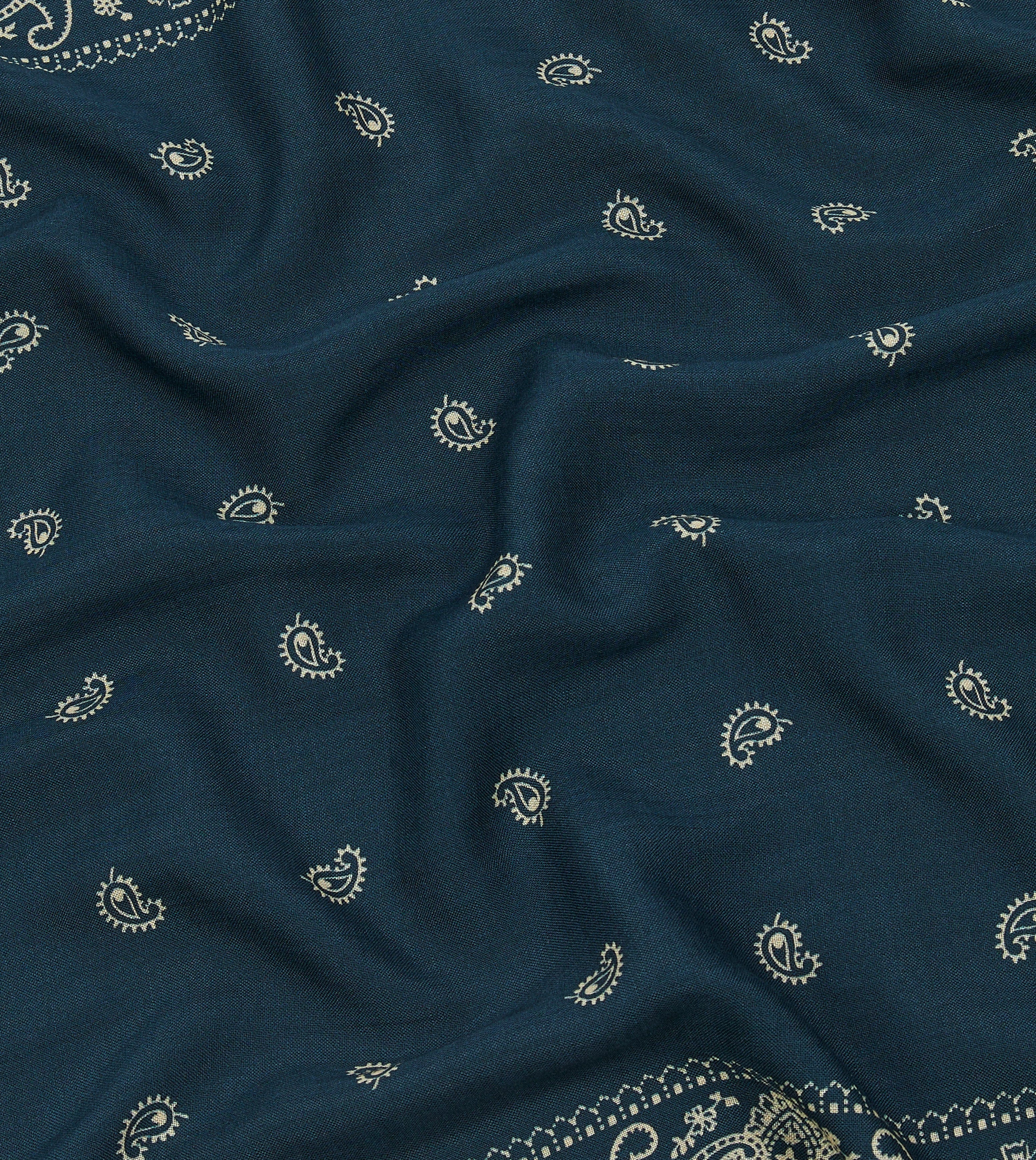 Navy Trad Paisley Print Wool-Silk Bandana - Image 2