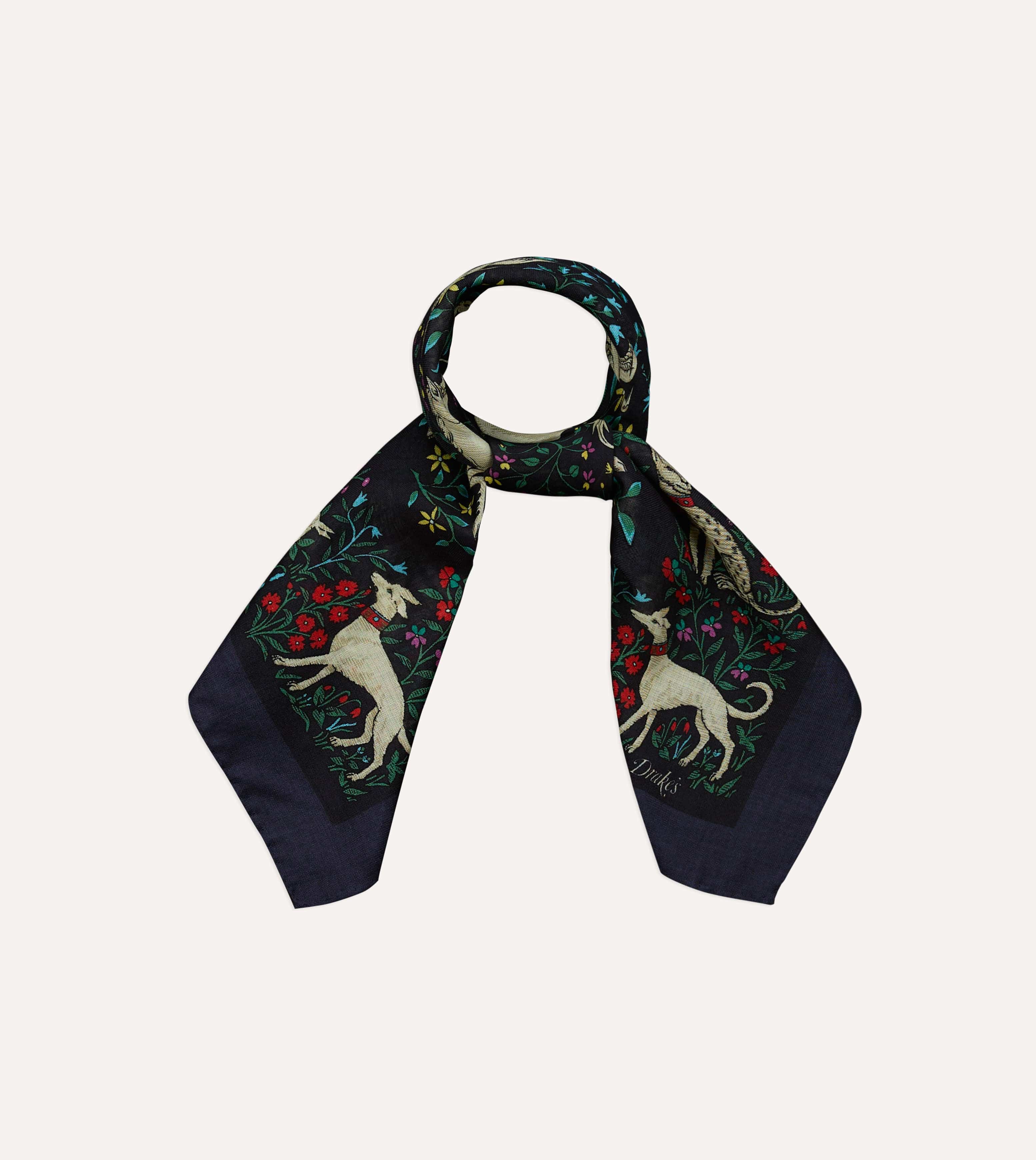 Navy Unicorn Print Wool-Silk Bandana - Image 3