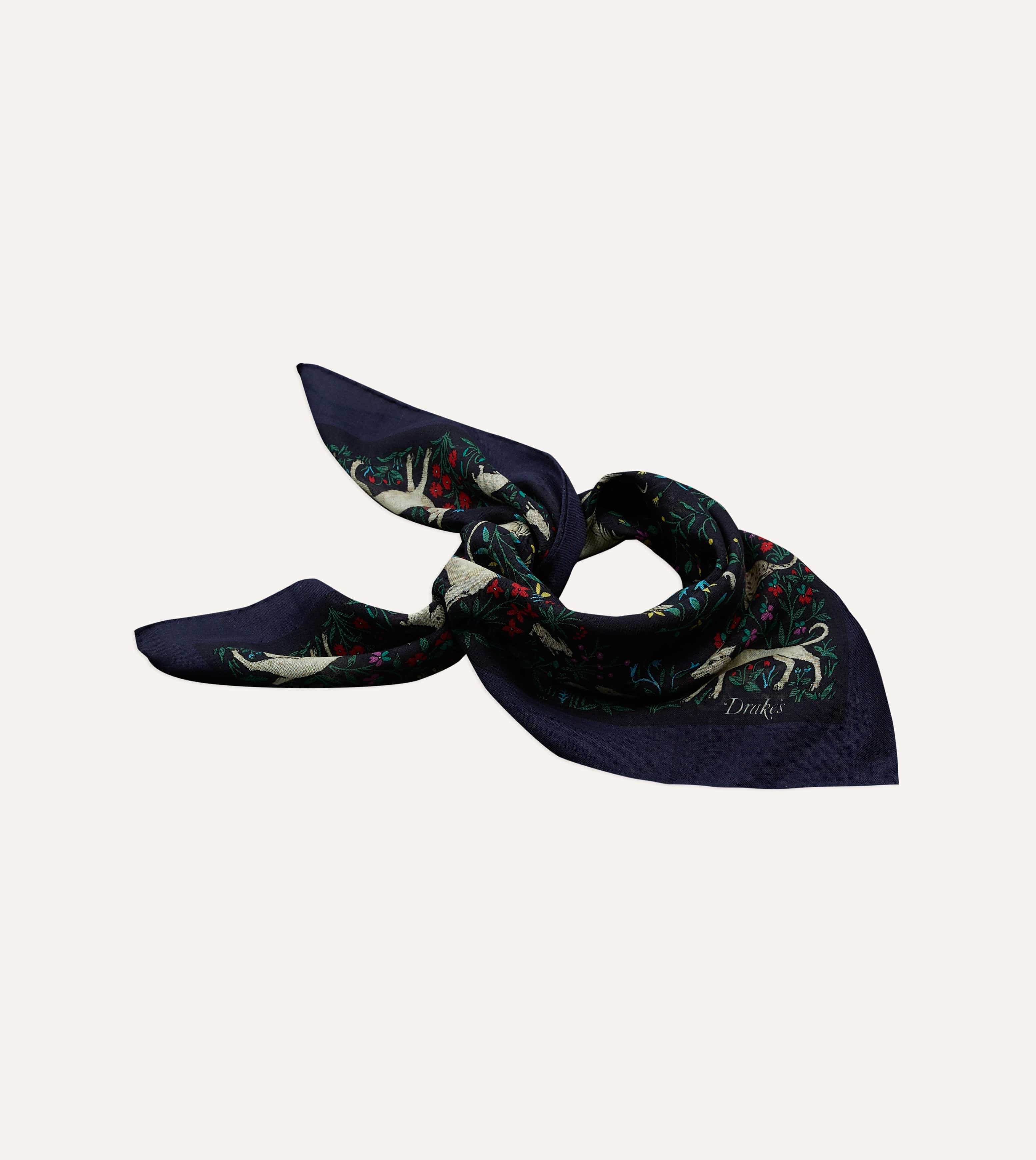 Navy Unicorn Print Wool-Silk Bandana - Image 4