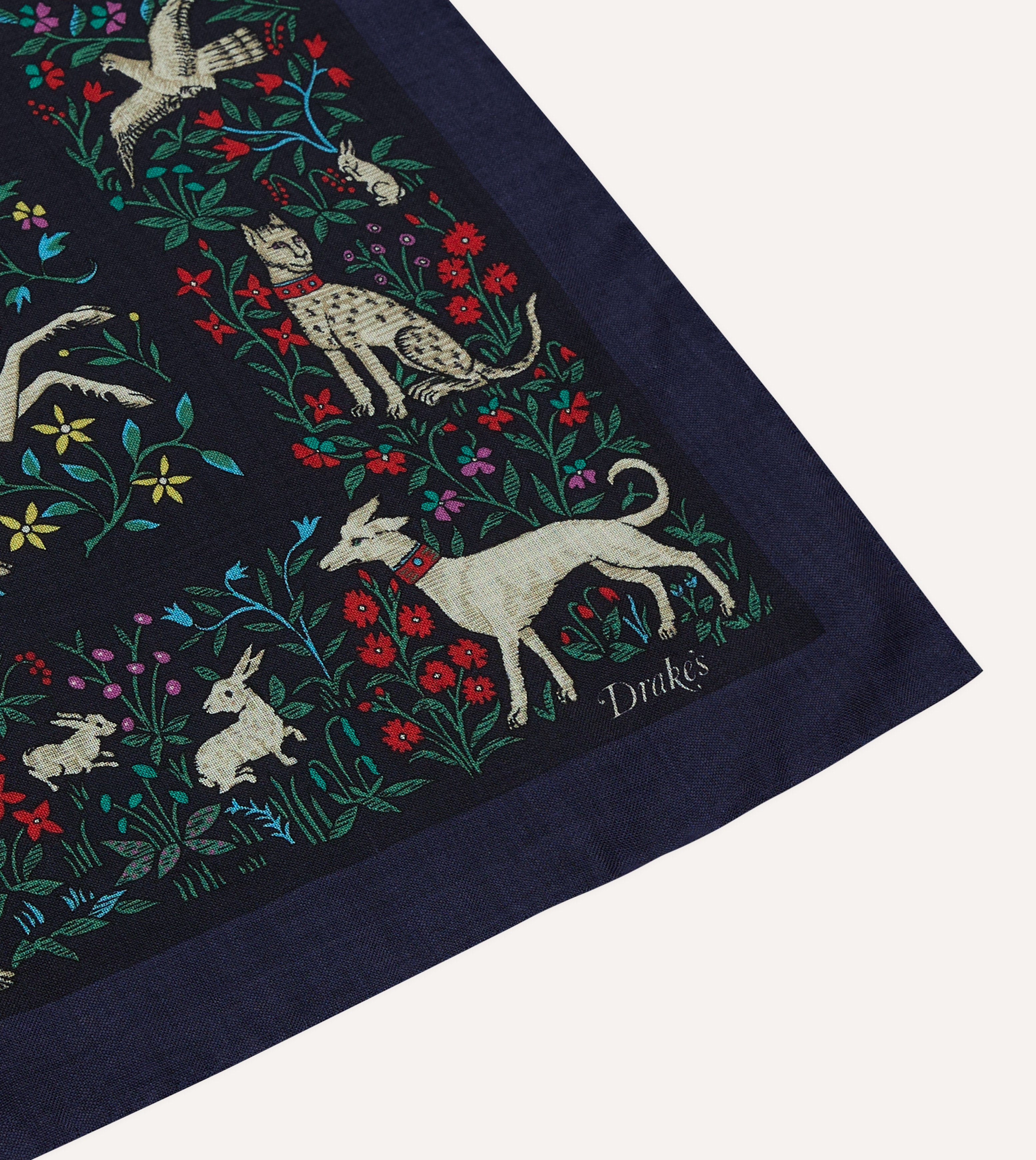 Navy Unicorn Print Wool-Silk Bandana - Image 5