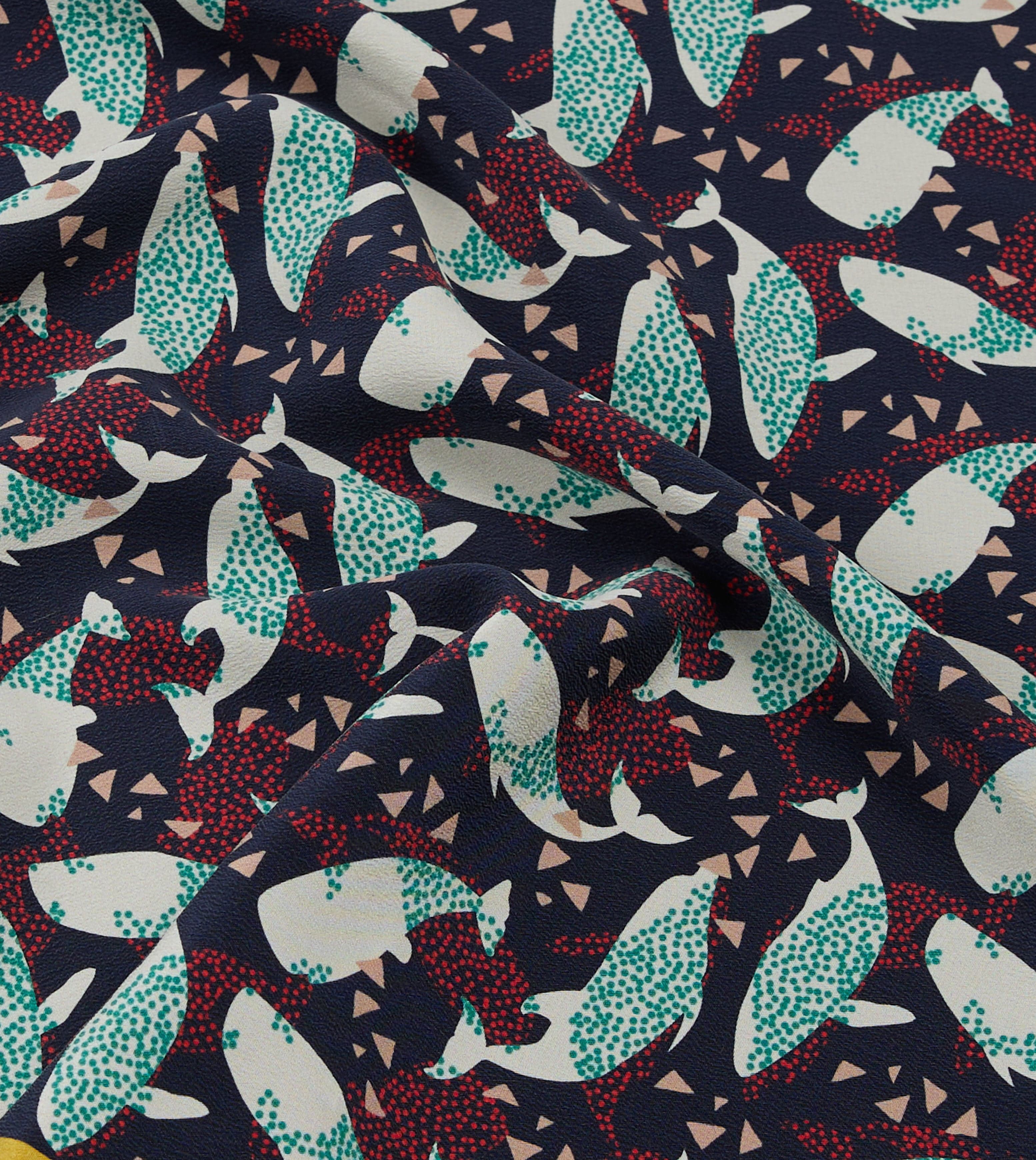 Navy Whale Print Silk Pocket Square - Image 2