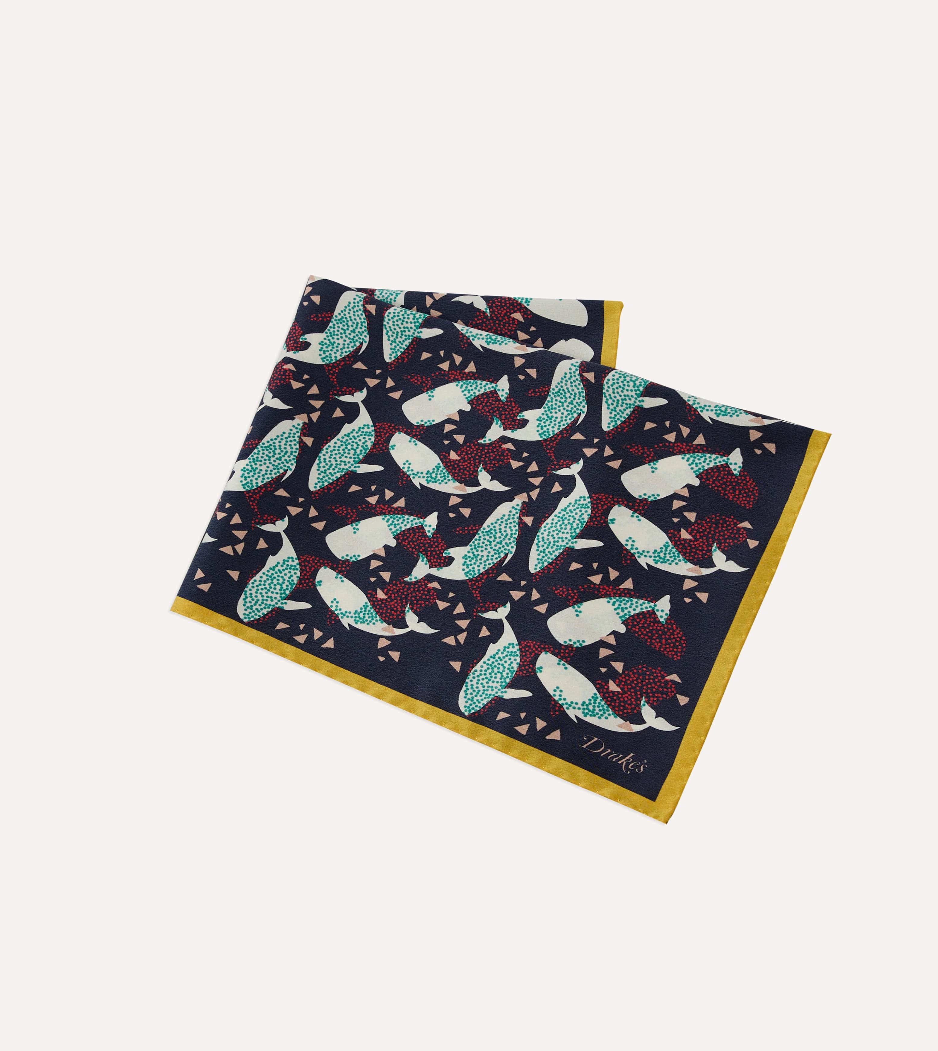 Navy Whale Print Silk Pocket Square - Image 3