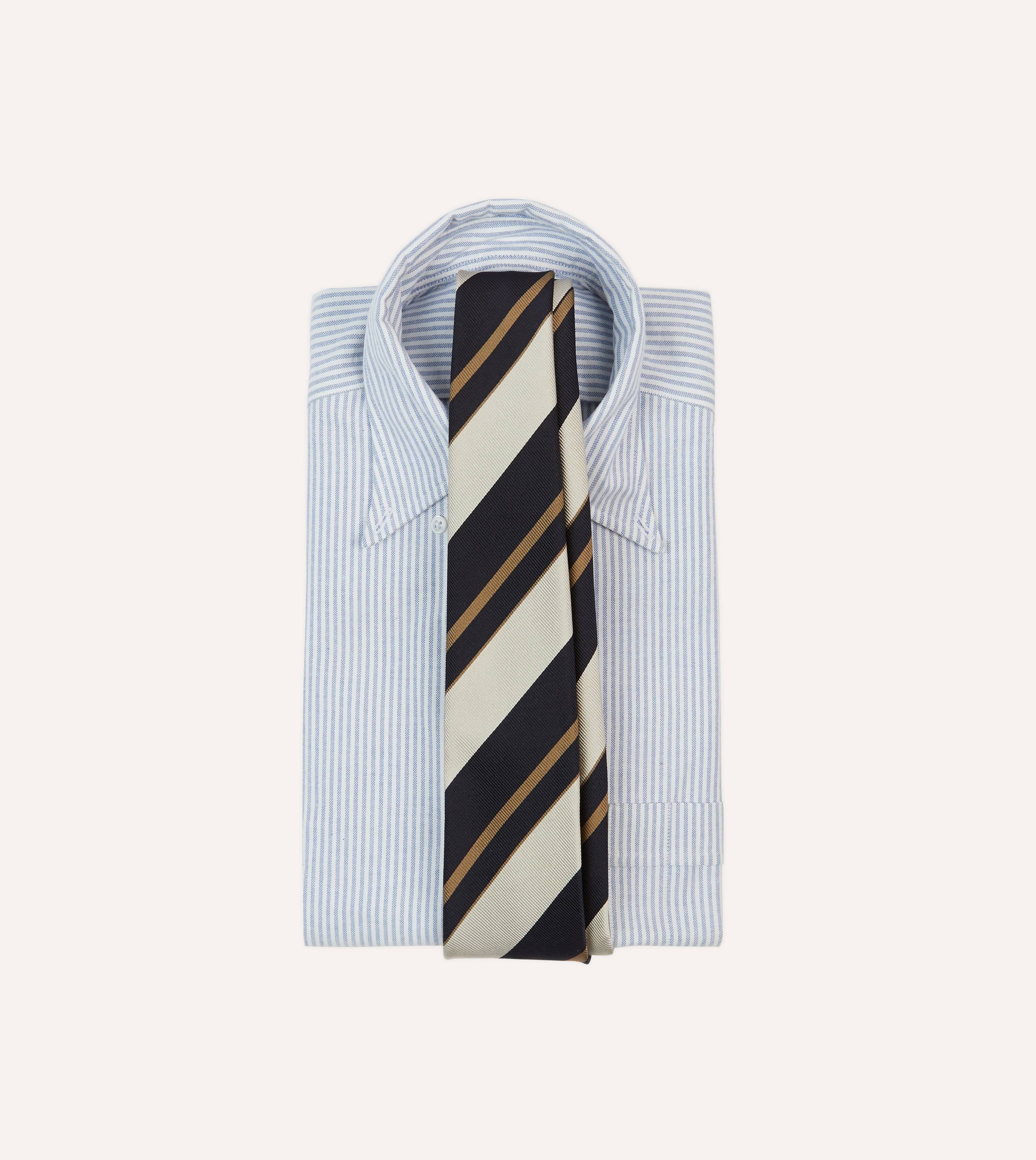 Navy, White and Fawn Stripe Repp Silk Tipped Tie - Image 2