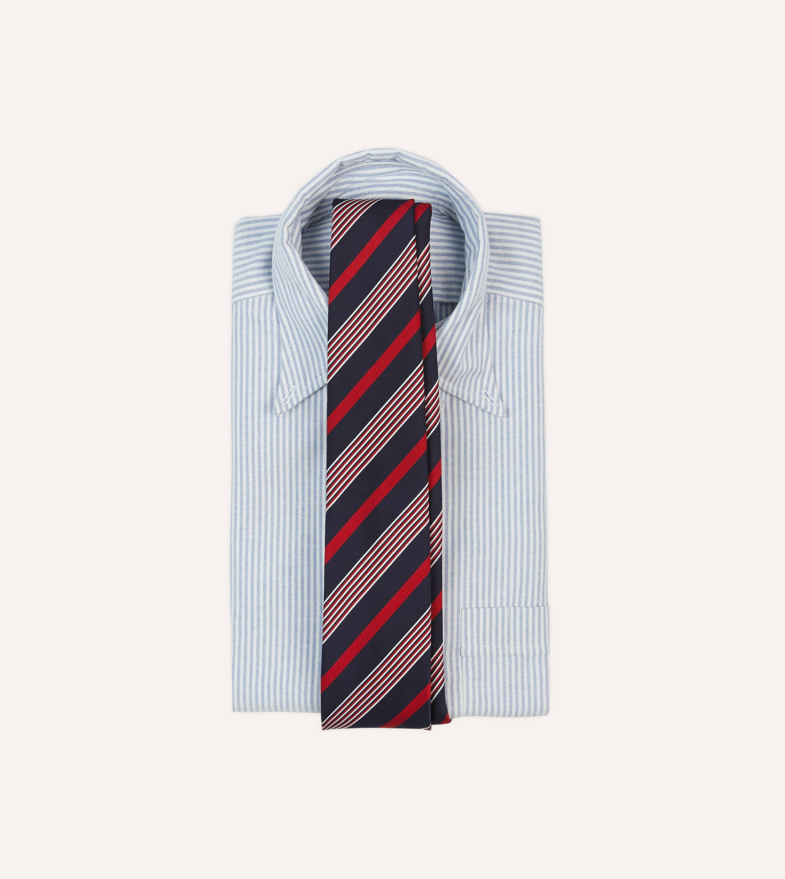 Navy, White and Red Multi Stripe Mogador Silk Tipped Tie - Image 2