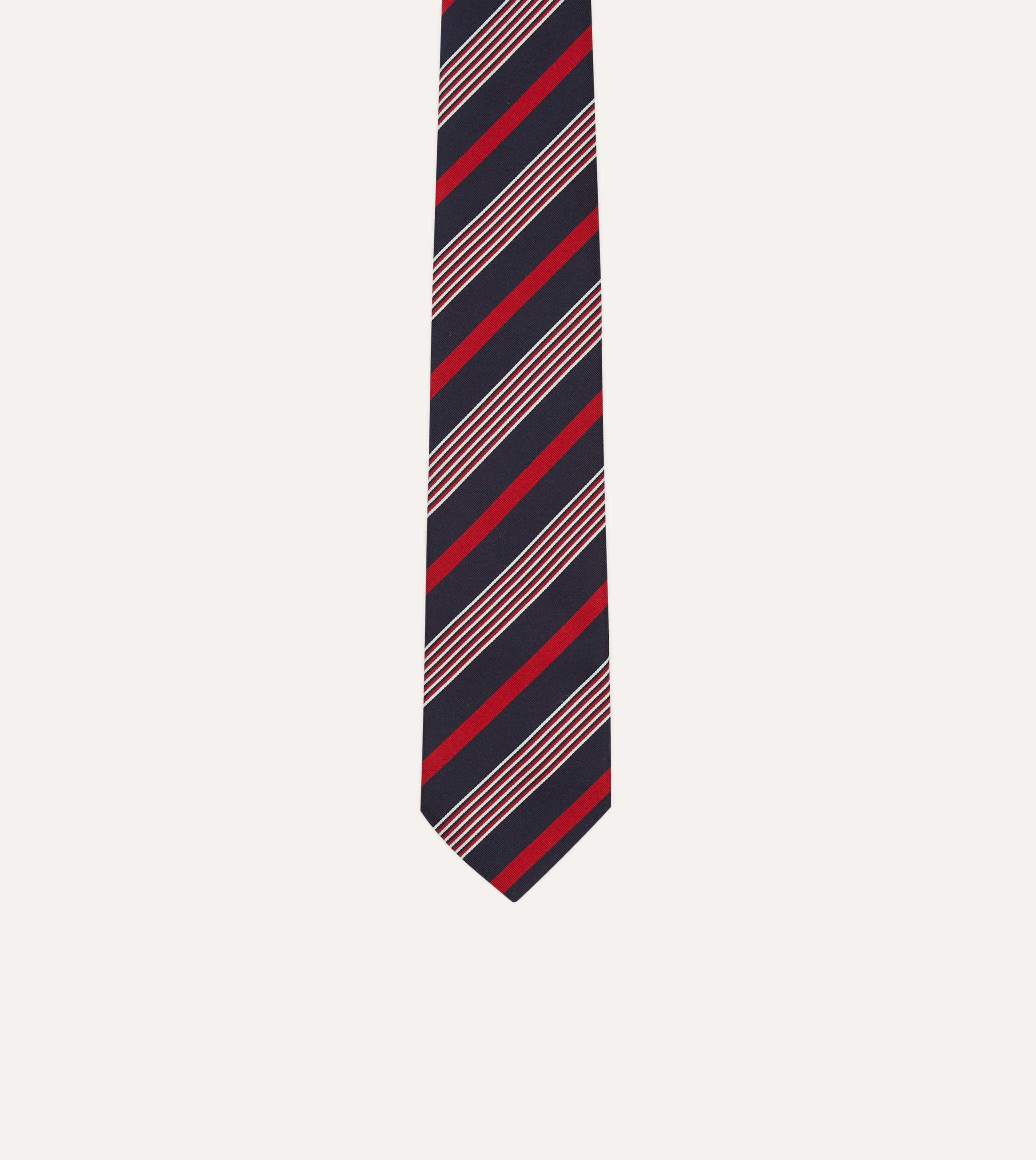 Navy, White and Red Multi Stripe Mogador Silk Tipped Tie - Image 3
