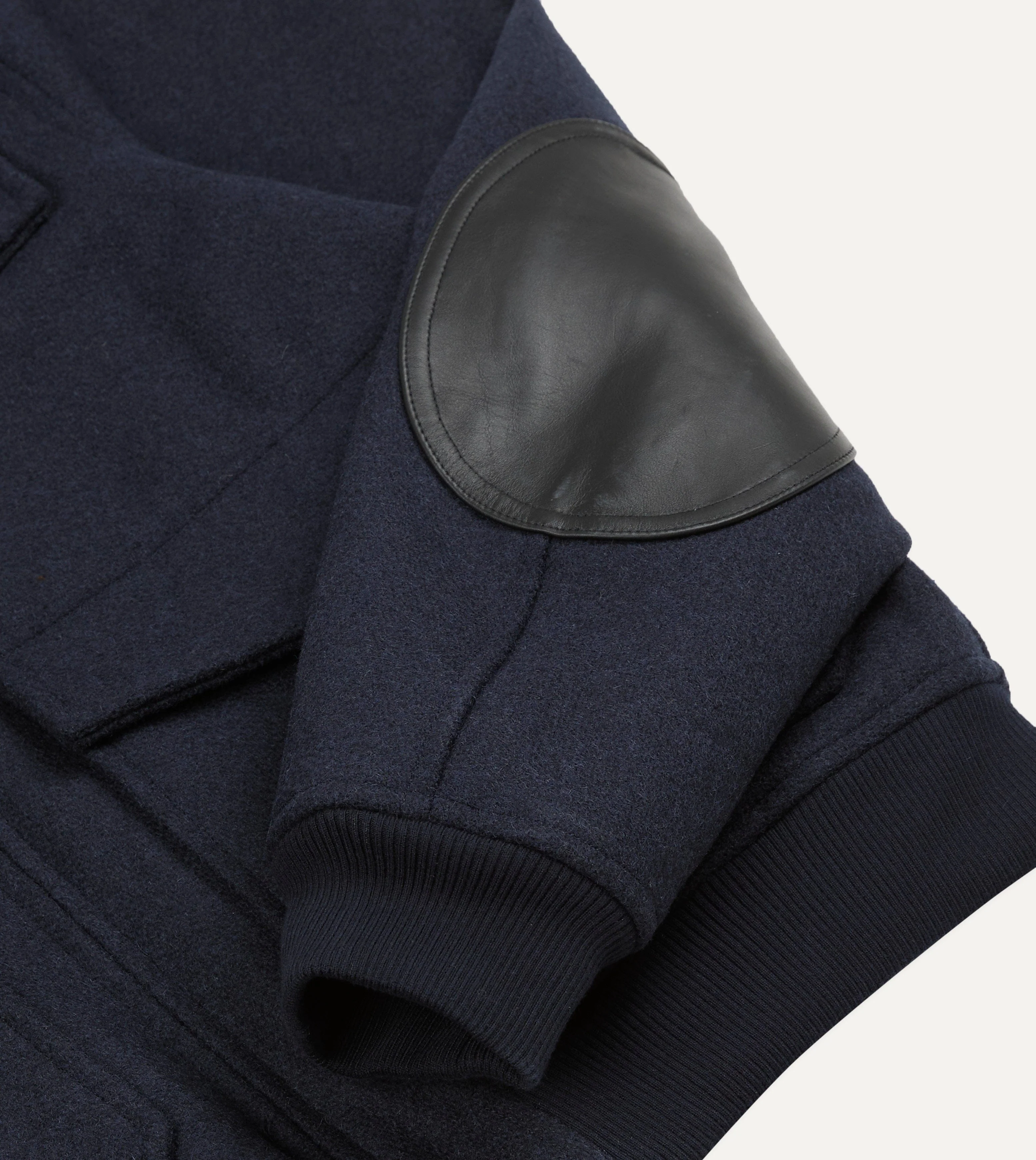 Navy Wool and Leather A-2 Bomber Jacket - Image 5