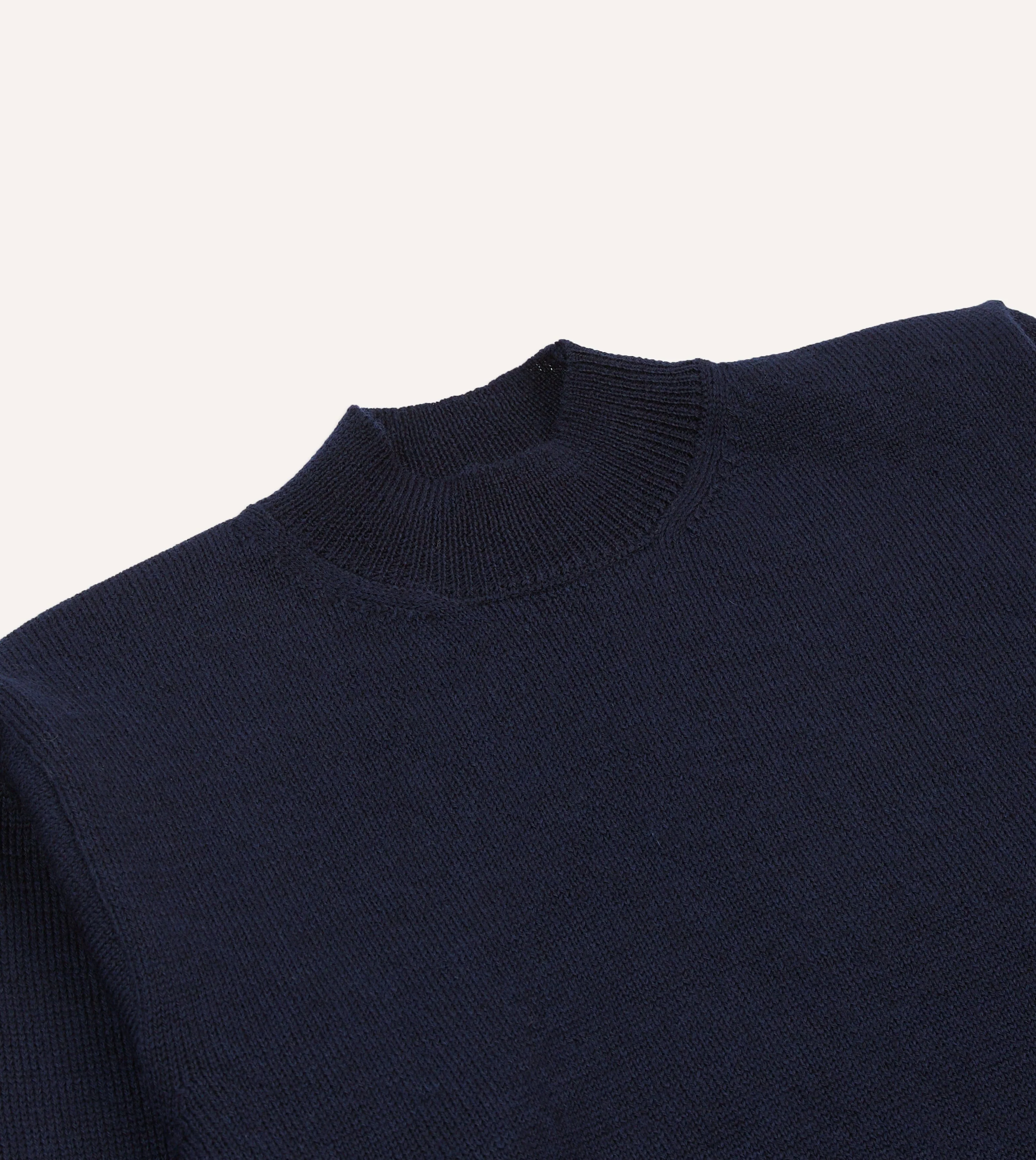 Navy Wool Mock Neck Jumper - Image 3