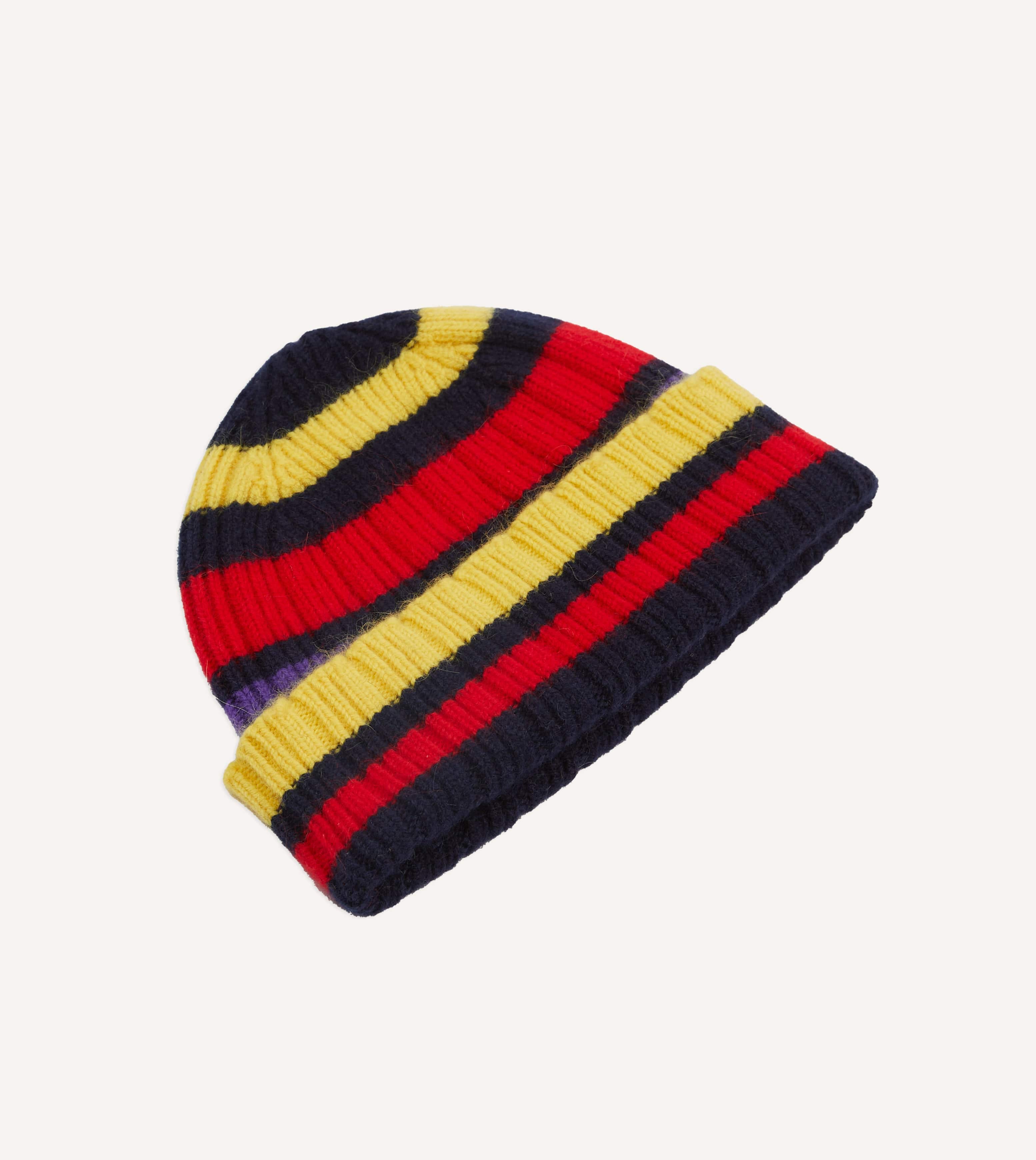 Navy, Yellow and Red Multi Stripe Geelongora Ribbed Knit Cap - Image 3